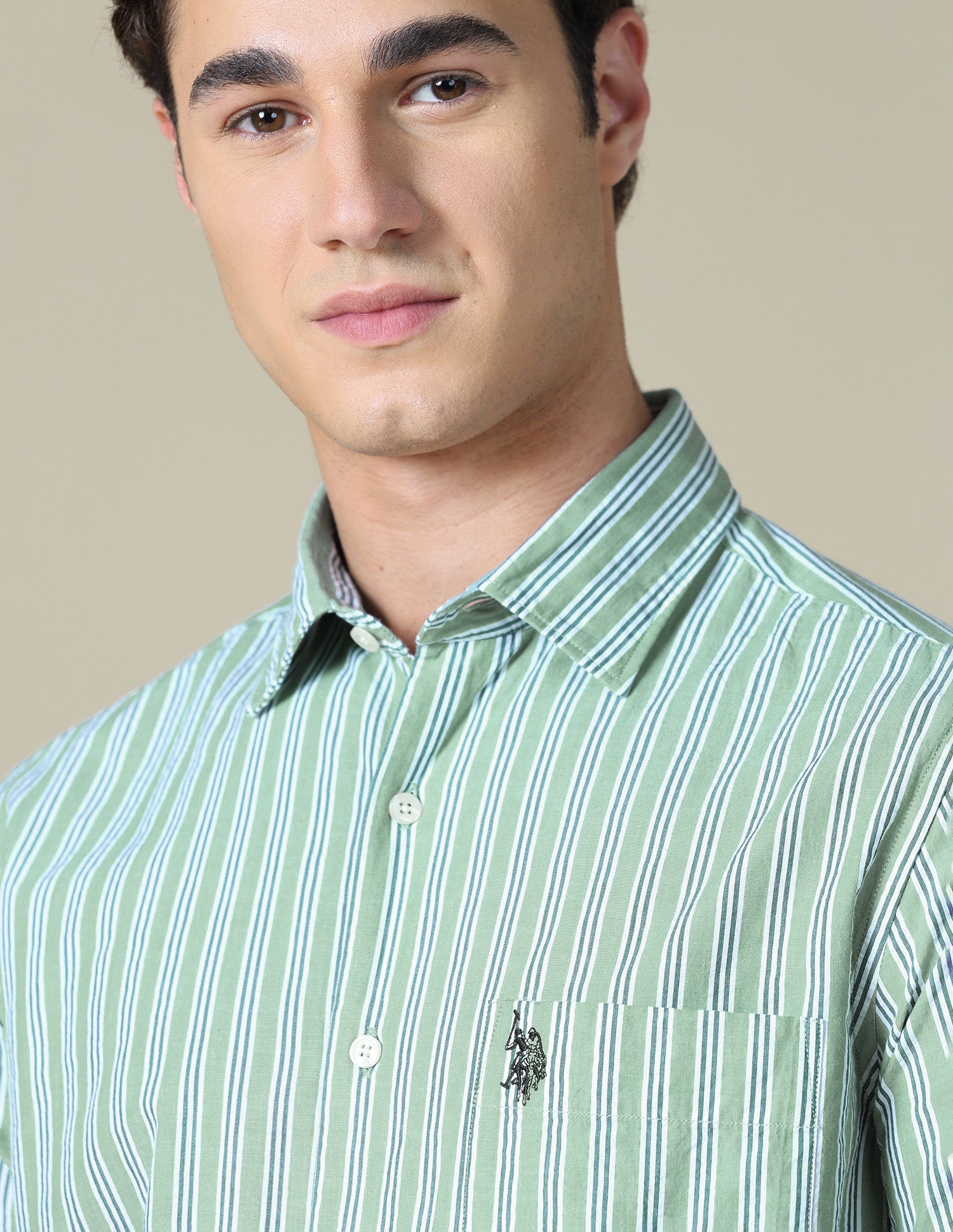 Vertical Striped Seersucker Shirt Light Green - U.S. Polo Assn. India | Large