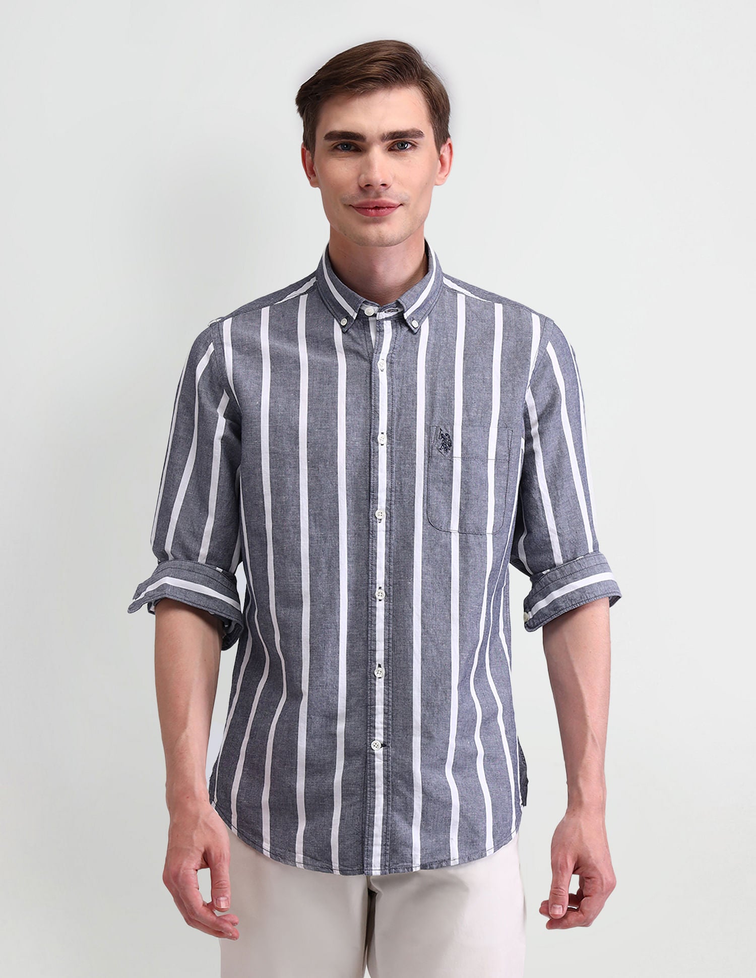 Vertical Striped Slim Shirt Navy - U.S. Polo Assn. India | Large