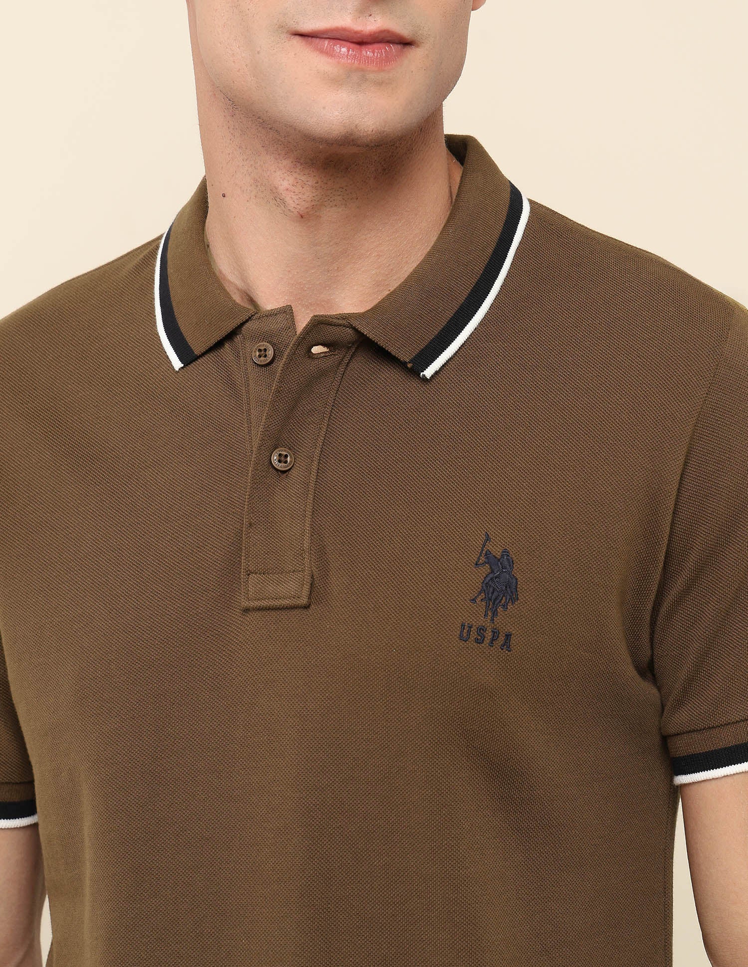 Pure Cotton Slim Fit Polo Shirt Light Brown - U.S. Polo Assn. India | Large