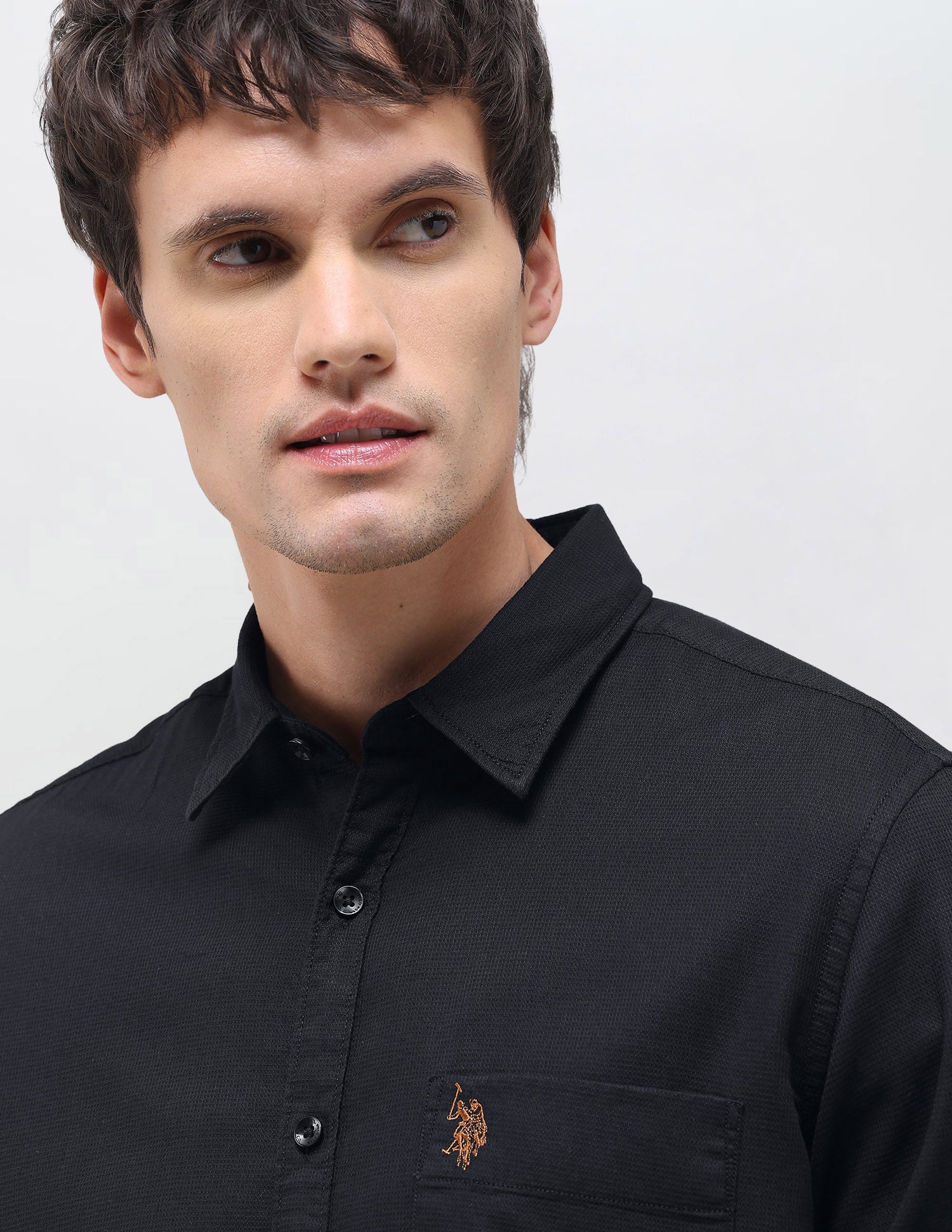 Textured Regular Fit Shirt Black - U.S. Polo Assn. India | Large