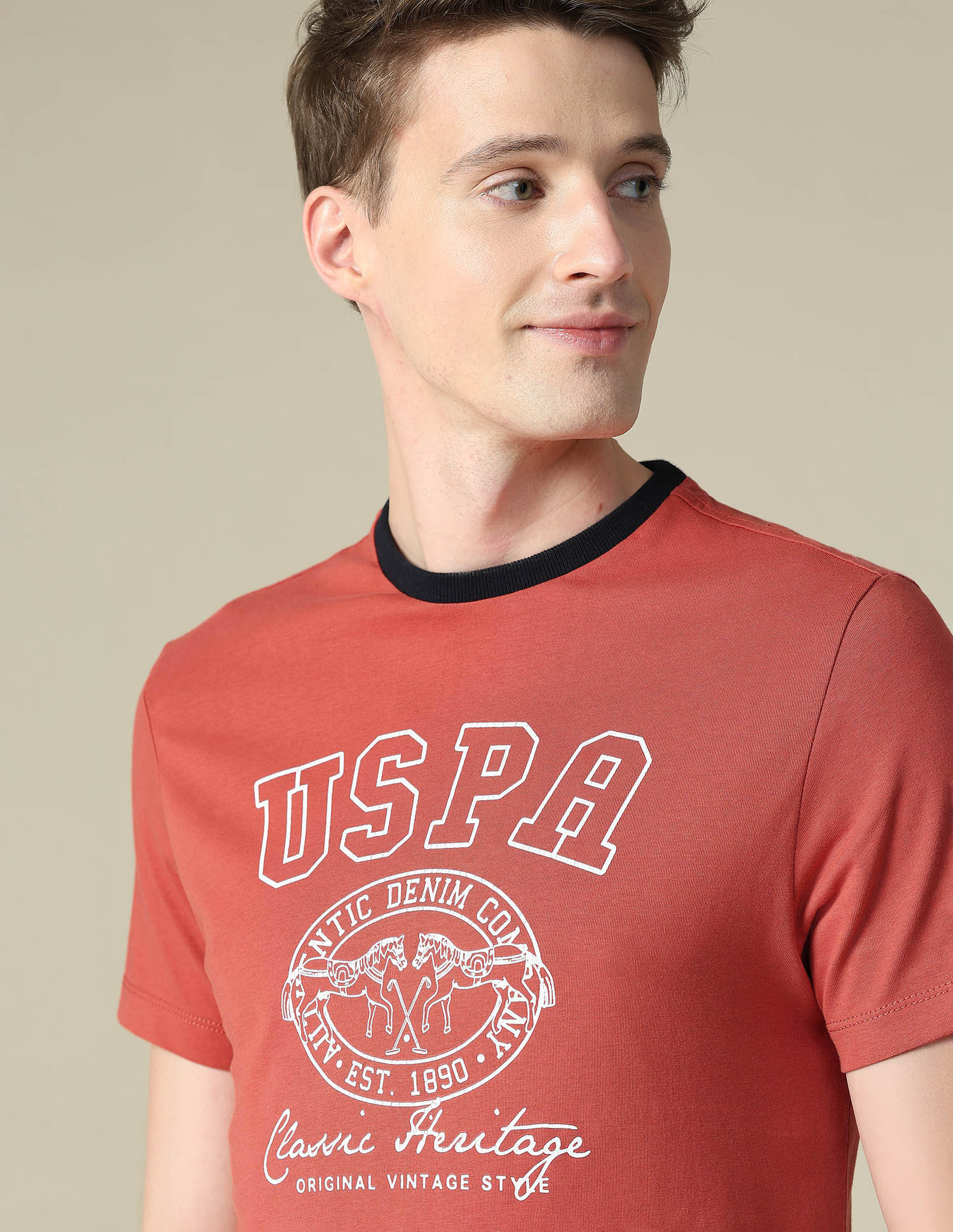 Graphic Brand Printed Slim Fit T-Shirt Red - U.S. Polo Assn. India | Large