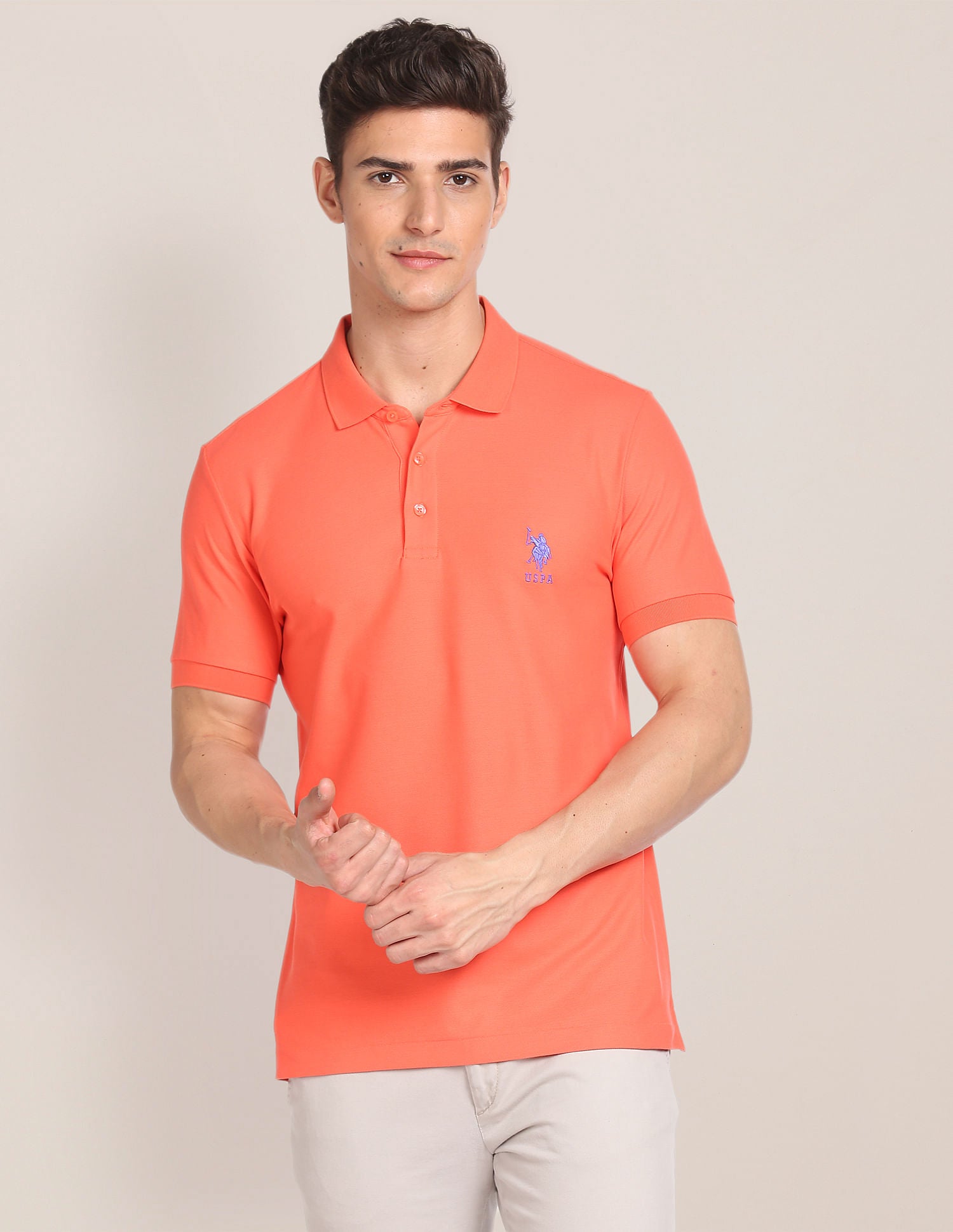 Liquid Cotton Solid Polo Shirt Coral - U.S. Polo Assn. India | Large