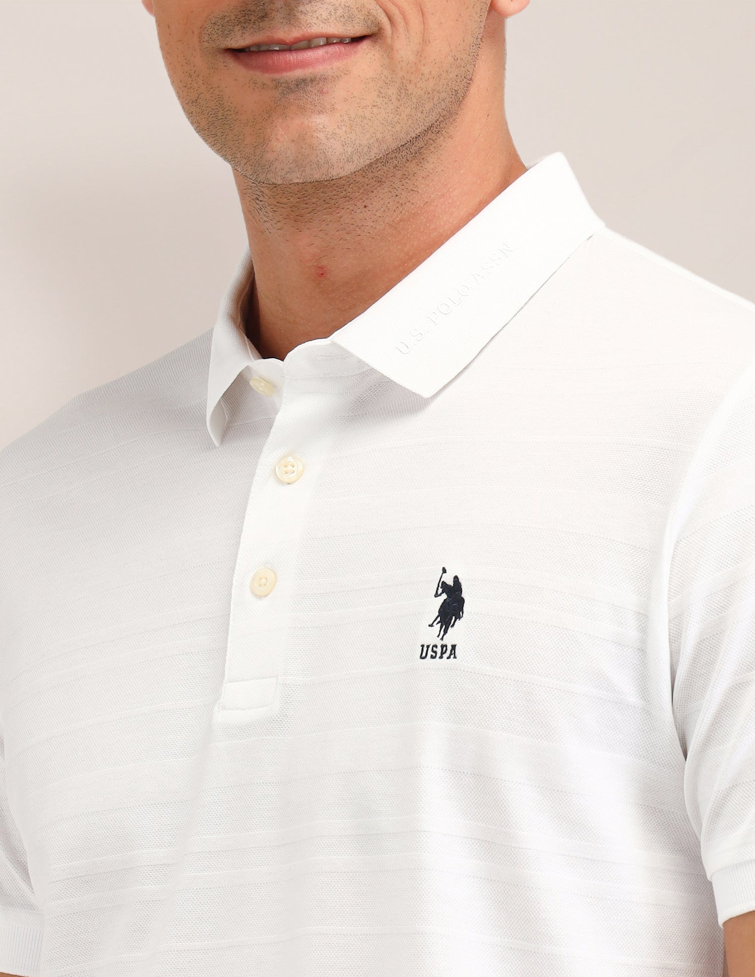 Horizontal Striped Slim Fit Polo Shirts White - U.S. Polo Assn. India | Large