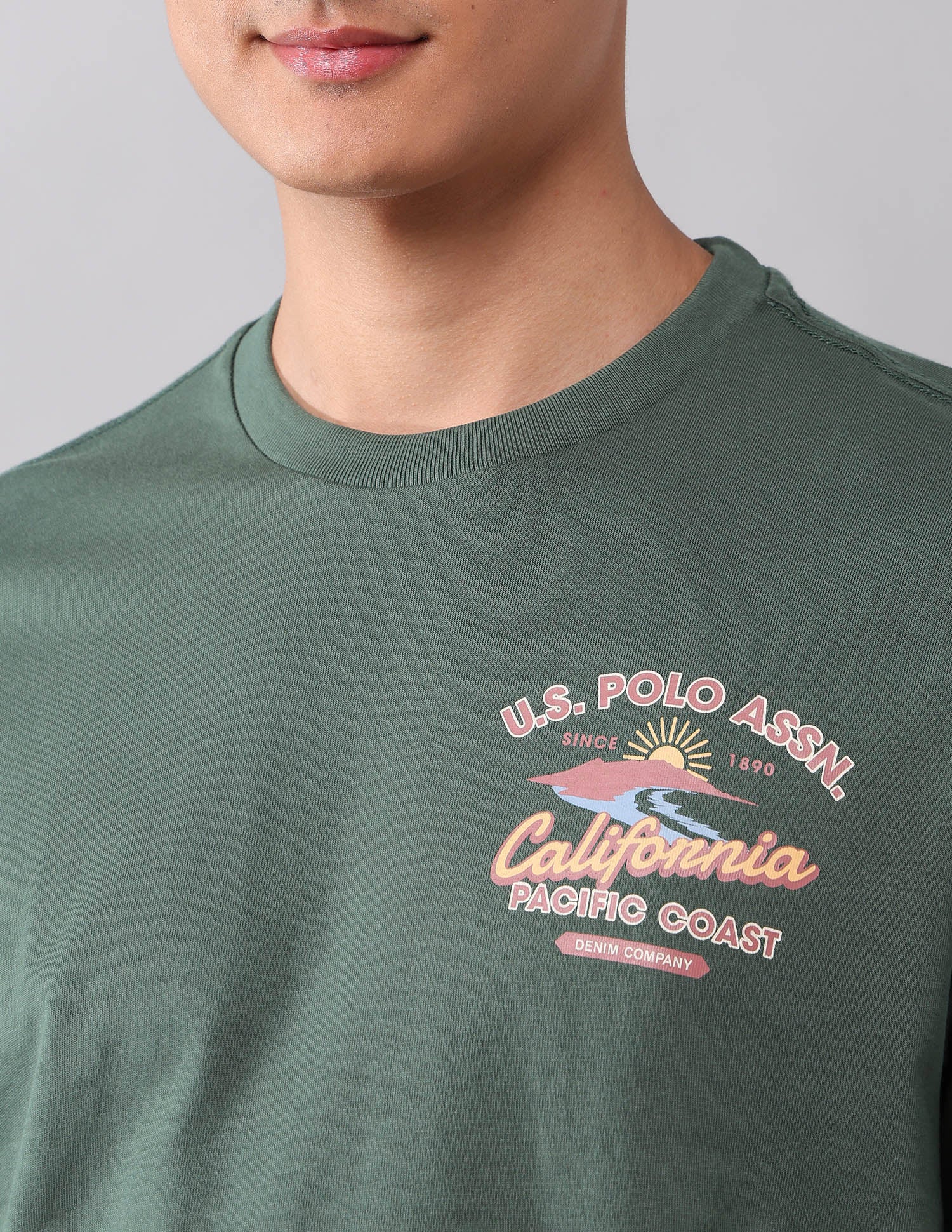 Brand Printed Muscle Fit T-Shirt Olive - U.S. Polo Assn. India | Large