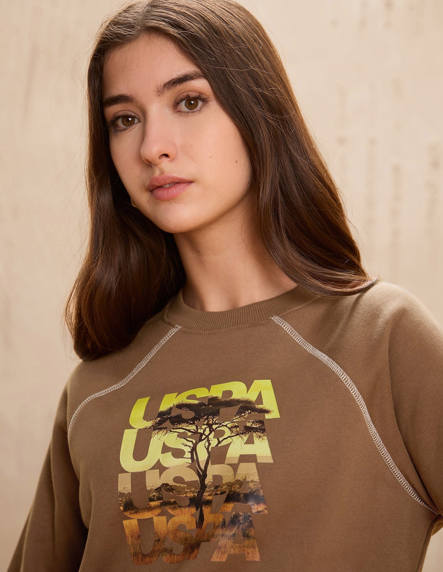 Brand Printed Regular Fit Sweatshirt Brown - U.S. POLO ASSN. | Large