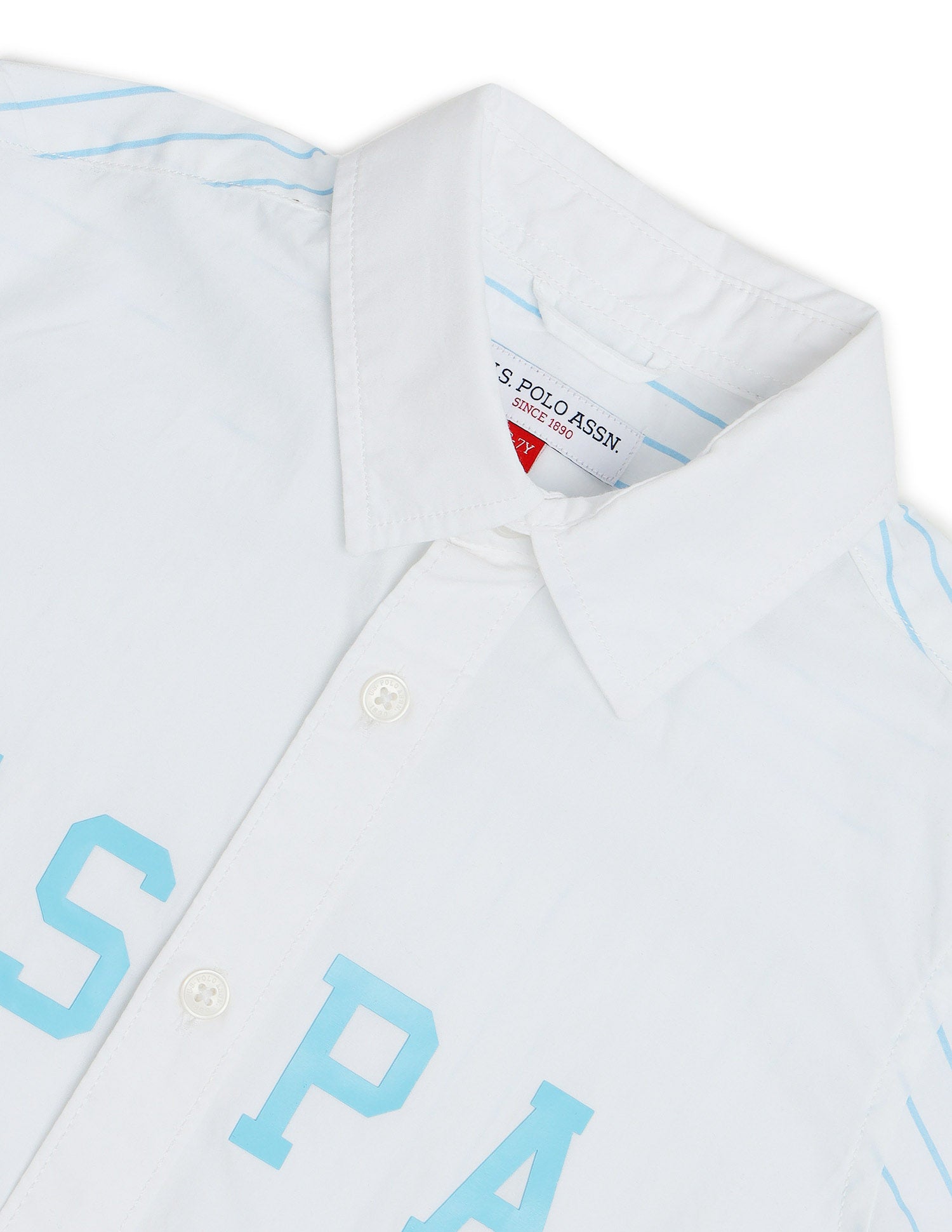 Boys Vertical Striped Pure Cotton Shirt Blue - U.S. POLO ASSN. | Large