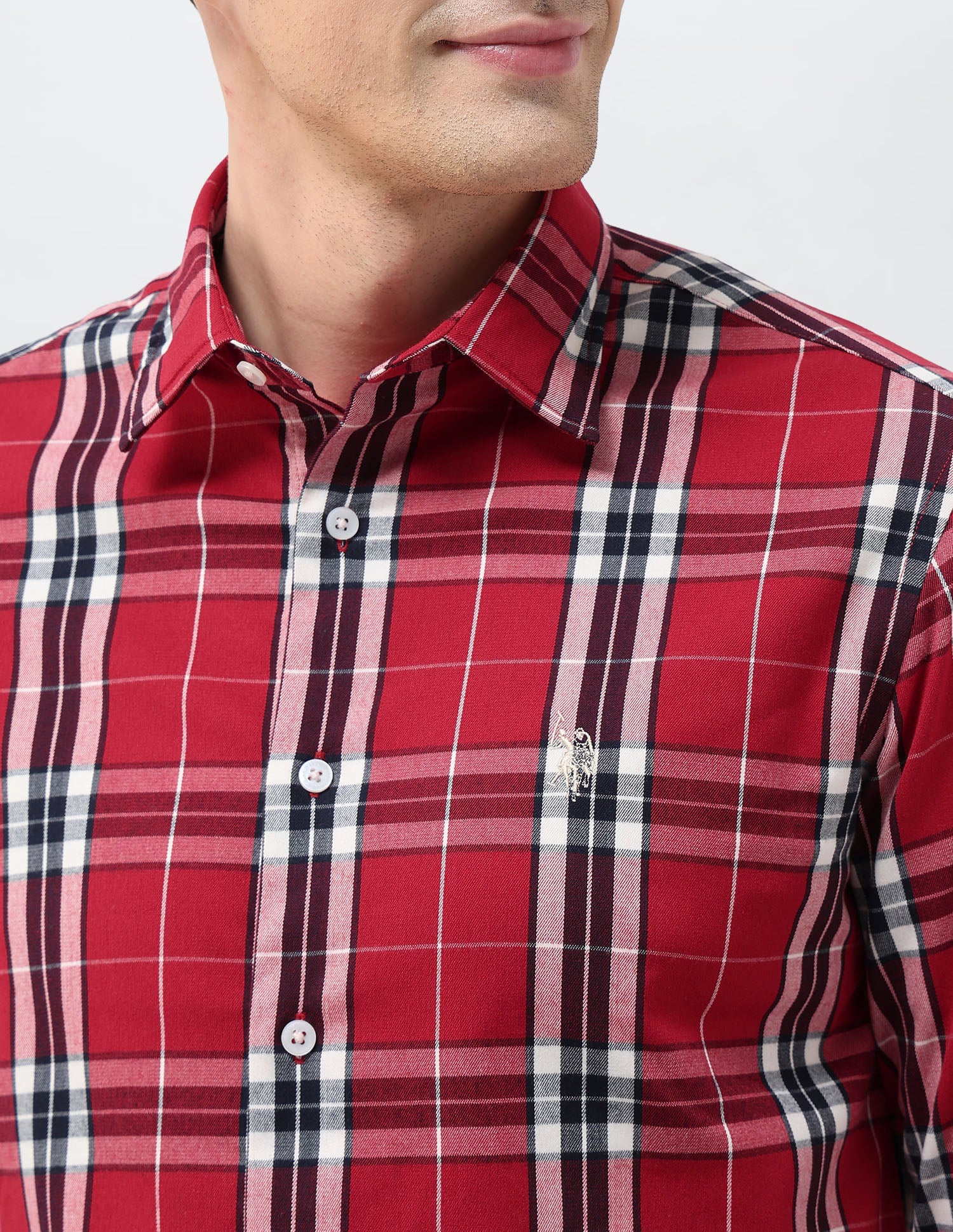 Plaid Checked Tailored Fit Shirt Red - U.S. Polo Assn. India | Large