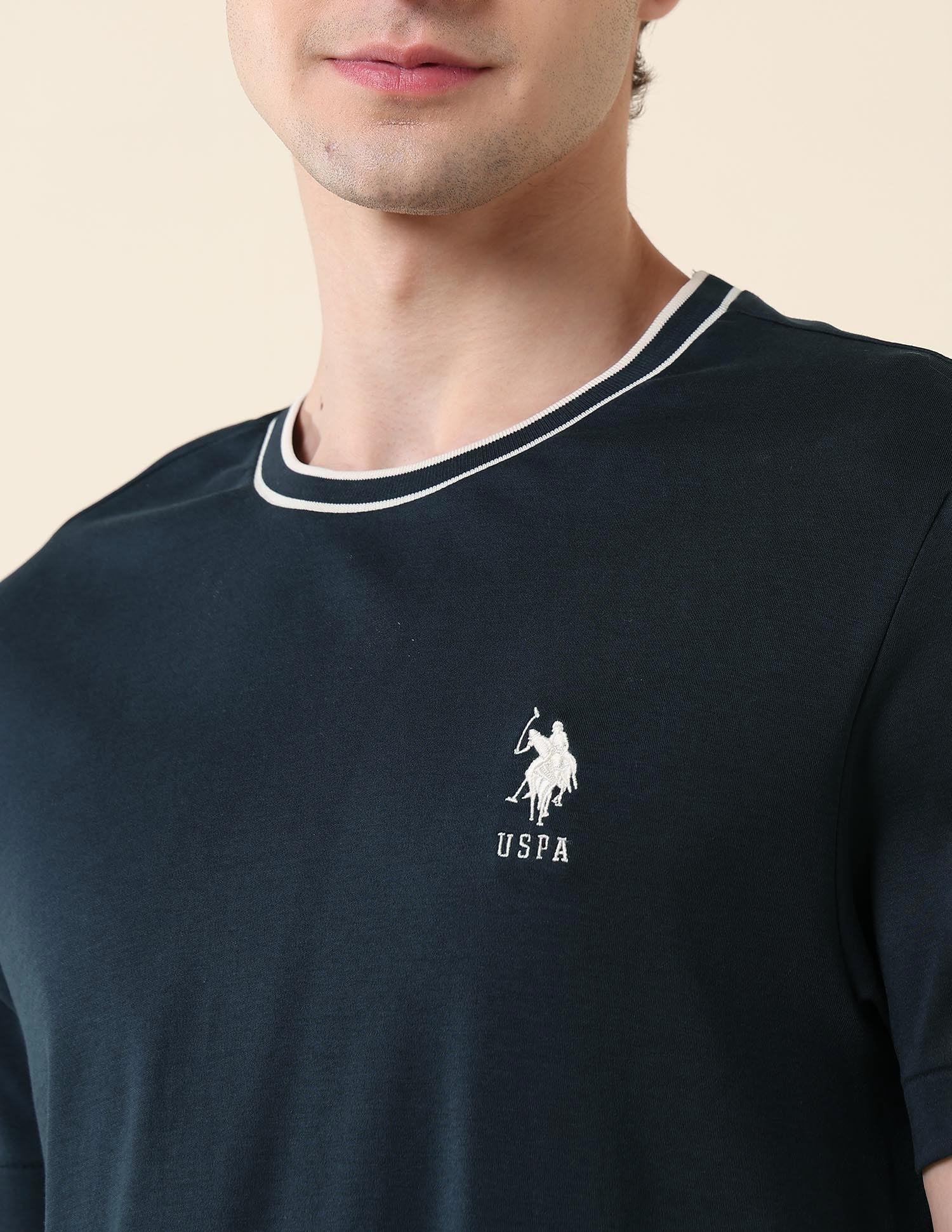 Solid Pure Cotton Varsity T-Shirt Navy - U.S. Polo Assn. India | Large