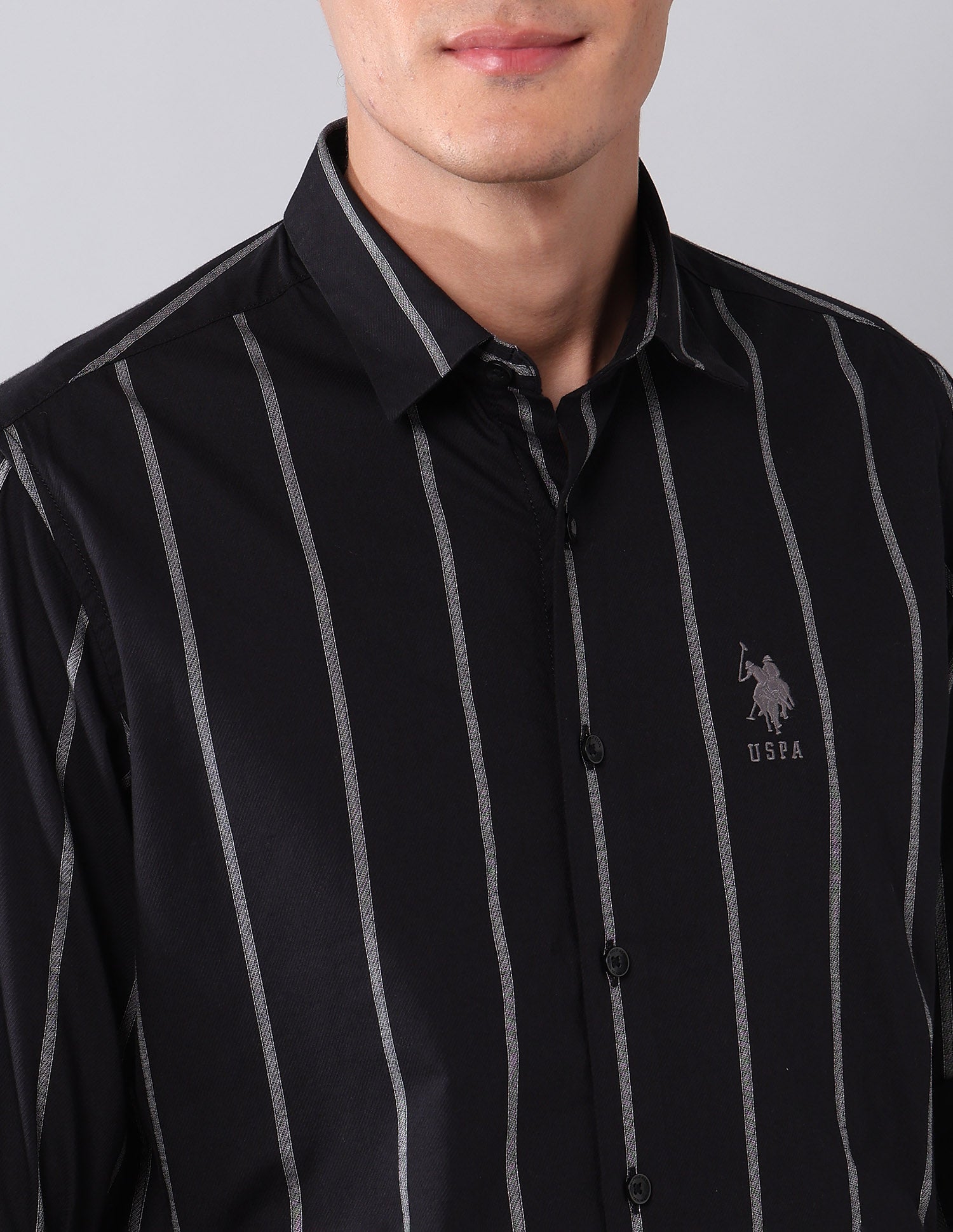 Vertical Striped Dobby Shirt Black - U.S. Polo Assn. India | Large