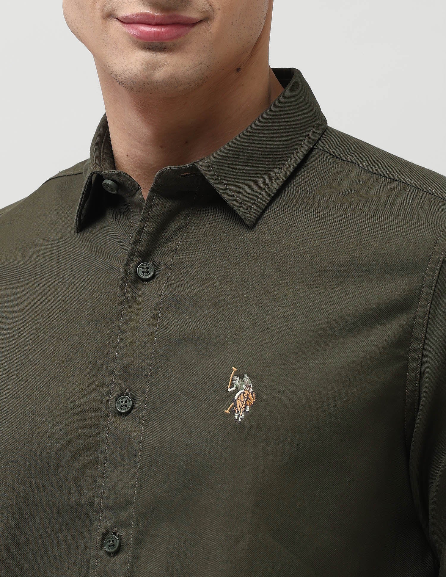 Twill Pure Cotton Shirt Dark Olive - U.S. POLO ASSN. | Large