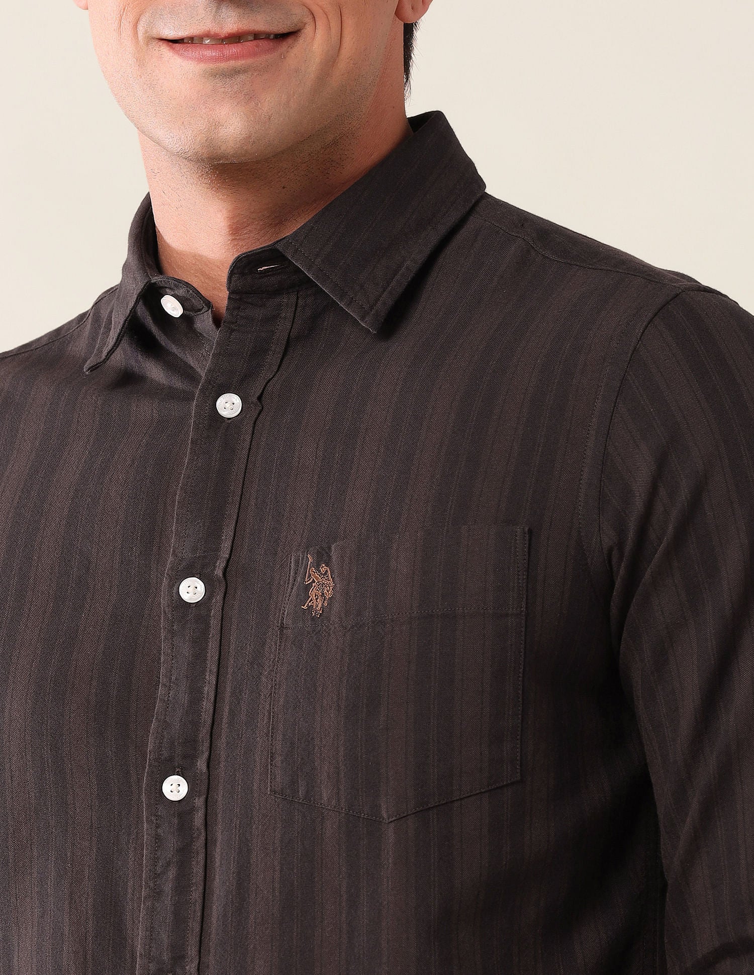 Tailored Fit Striped Shirt Brown - U.S. Polo Assn. India | Large