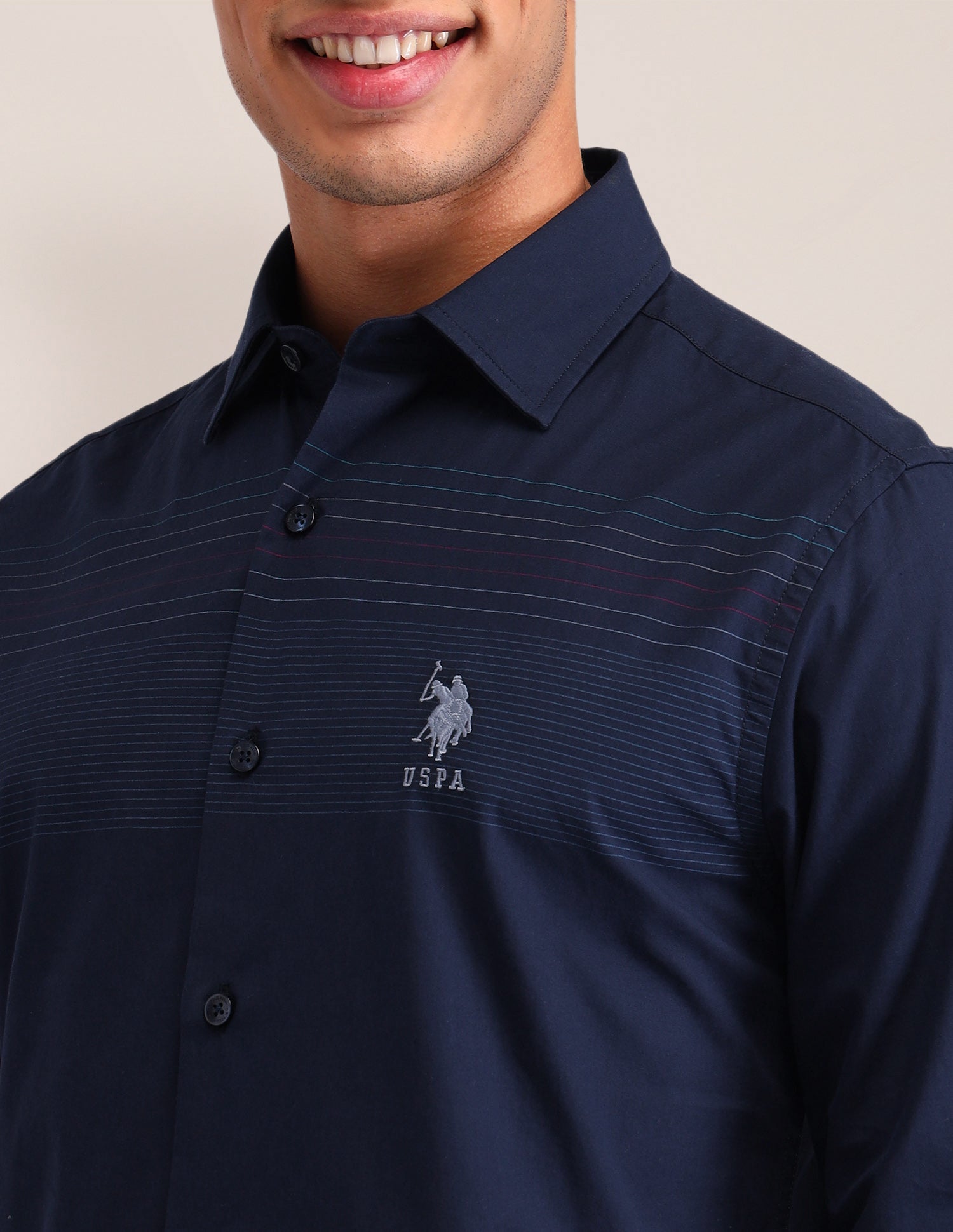 Horizontal Striped Tailored Fit Shirt Navy - U.S. Polo Assn. India | Large