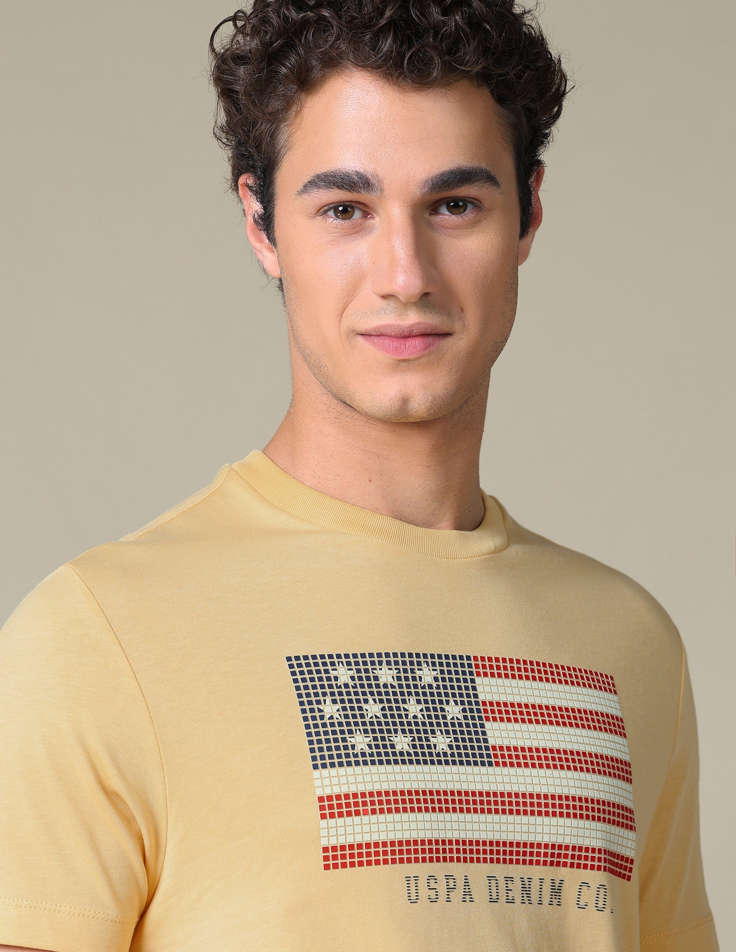 Graphic Brand Printed Slim Fit T-Shirt Light Yellow - U.S. Polo Assn. India | Large