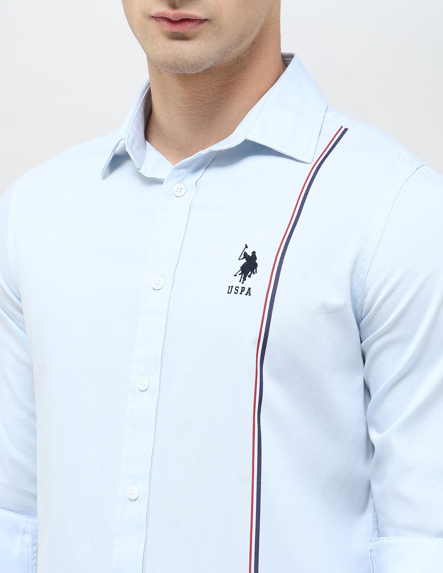 Vertical Striped Twill Shirt Light Blue - U.S. POLO ASSN. | Large