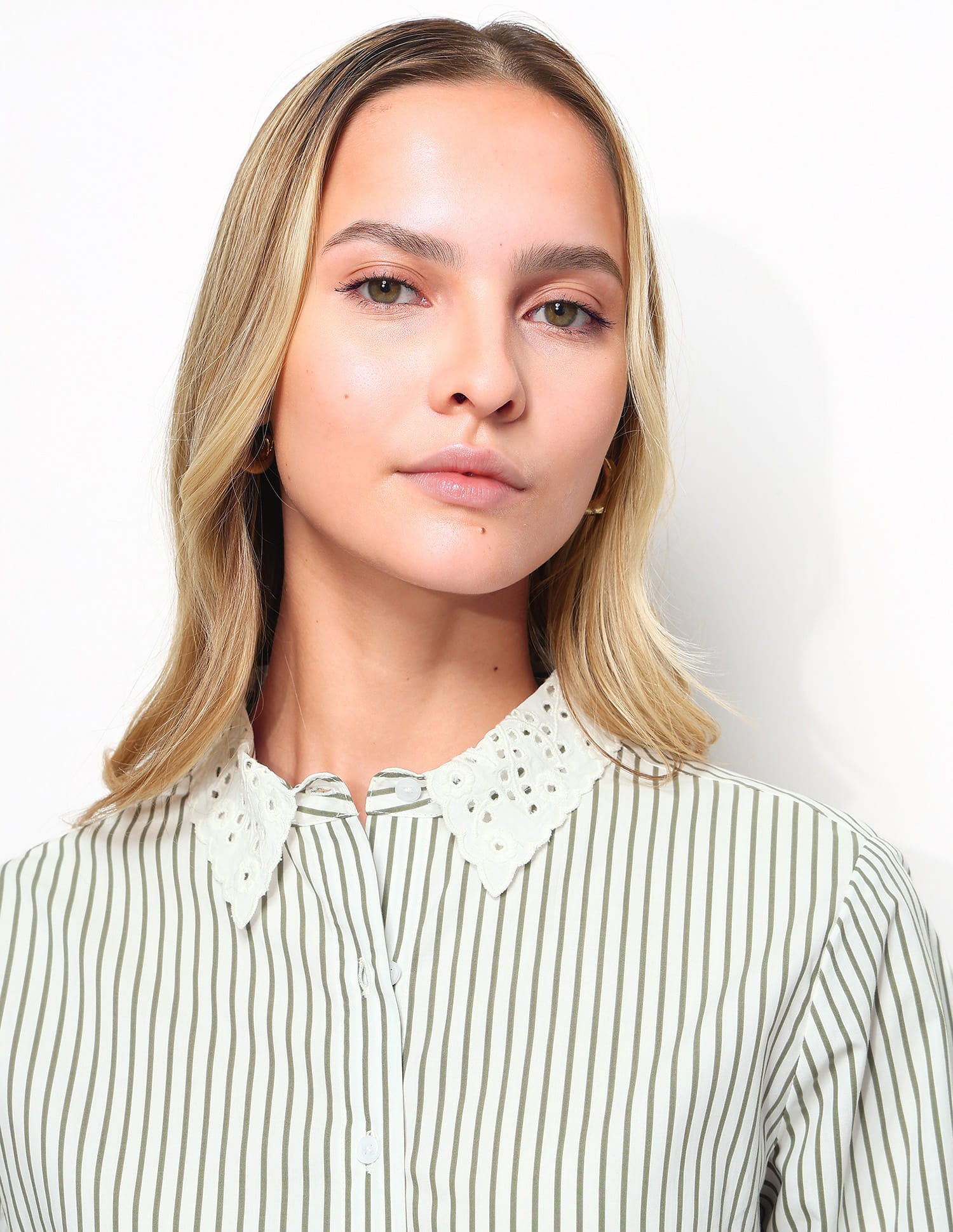 Regular Fit Striped Shirt With Schiffli Collar Green - U.S. Polo Assn. India | Large
