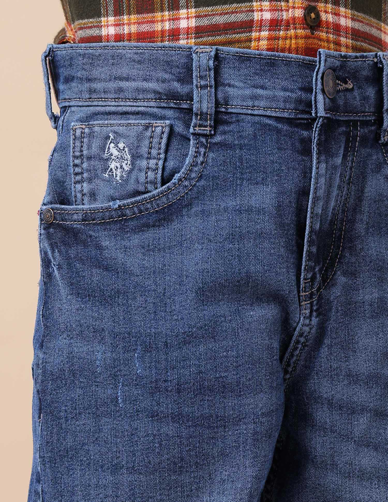 Boys Baggy Fit Lightly Distressed Jeans Mid Blue - U.S. POLO ASSN. | Large