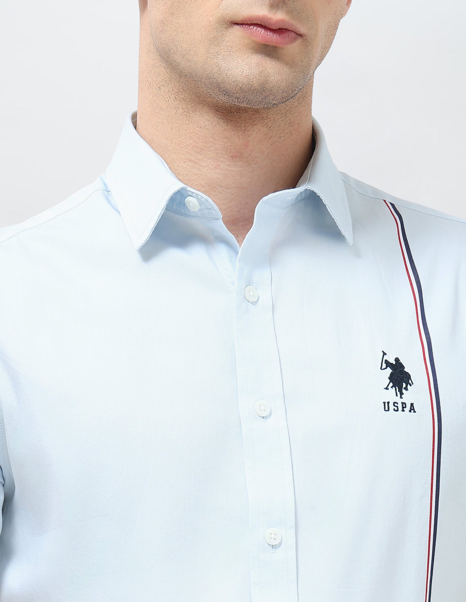 Vertical Striped Twill Shirt Light Blue - U.S. POLO ASSN. | Large