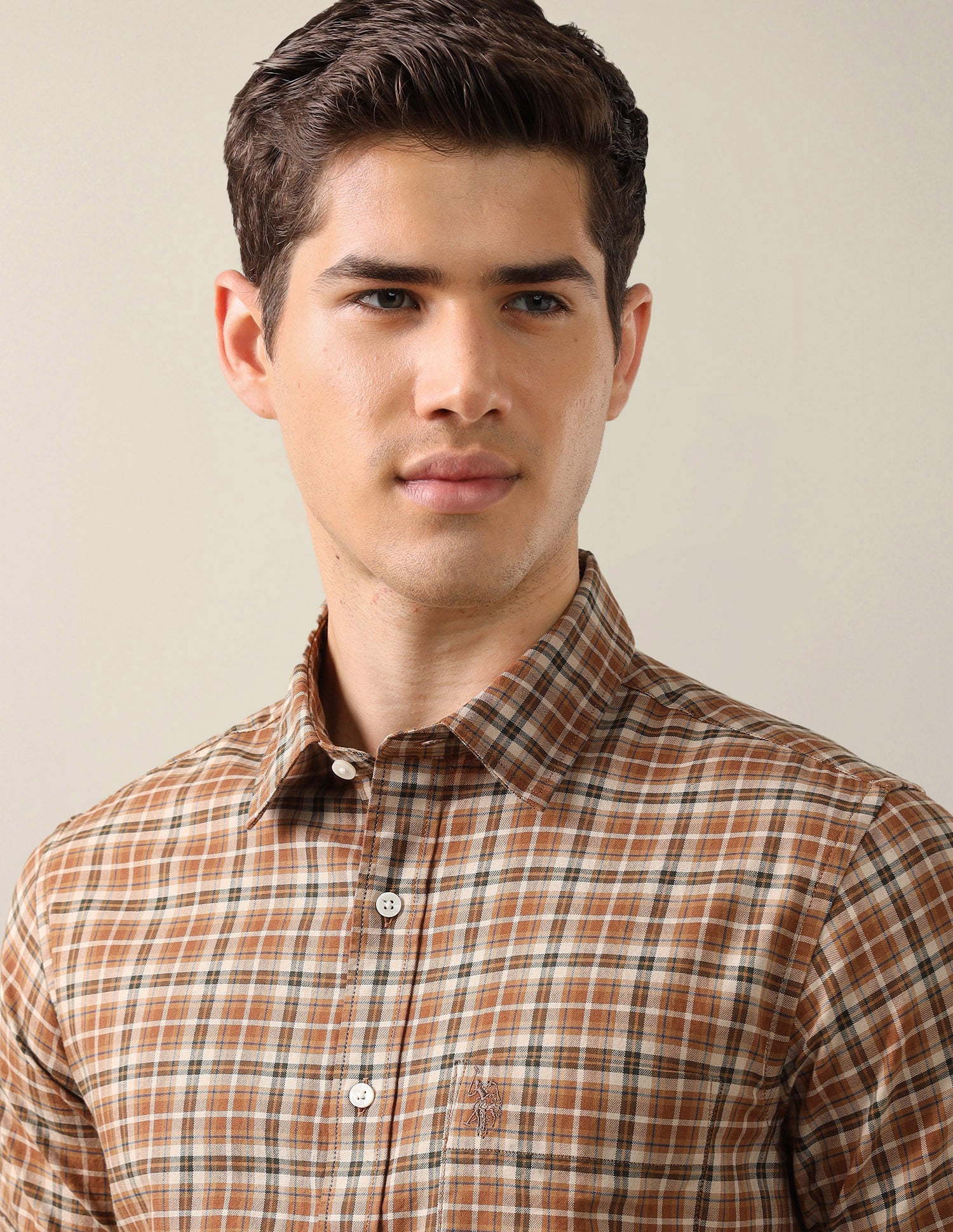 Plaid Checked Tailored Fit Shirt Brown - U.S. Polo Assn. India | Large
