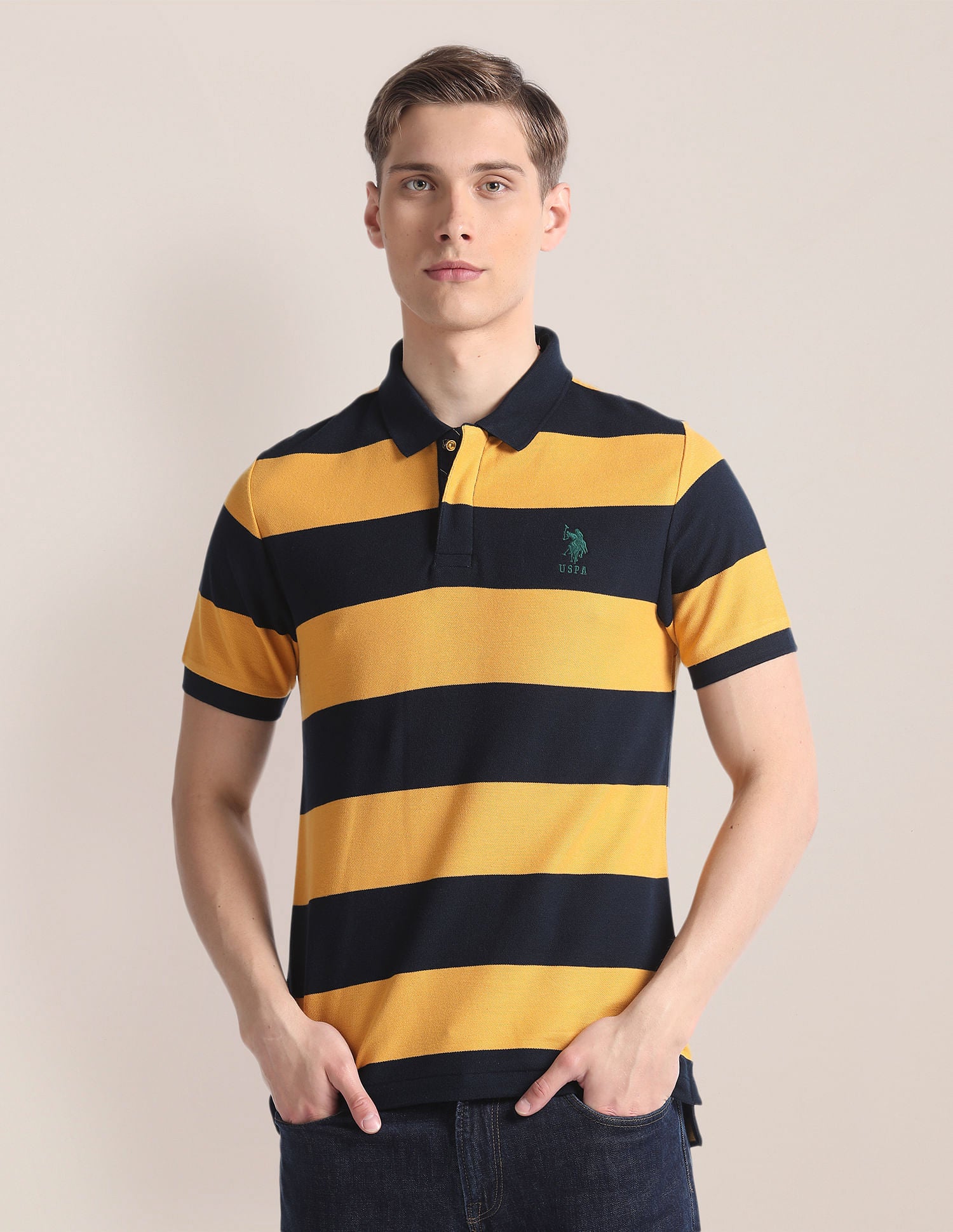 Horizontal Stripe Slim Polo Shirt Mustard - U.S. Polo Assn. India | Large