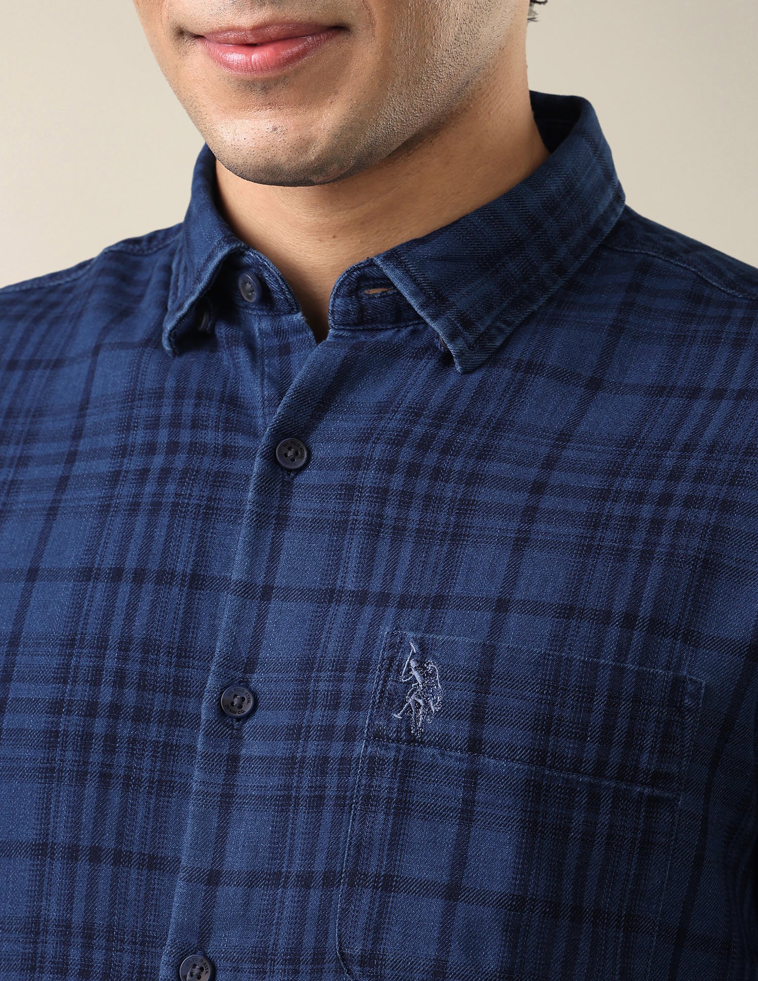 Twill Plaid Checked Shirt Dark Indigo - U.S. Polo Assn. India | Large