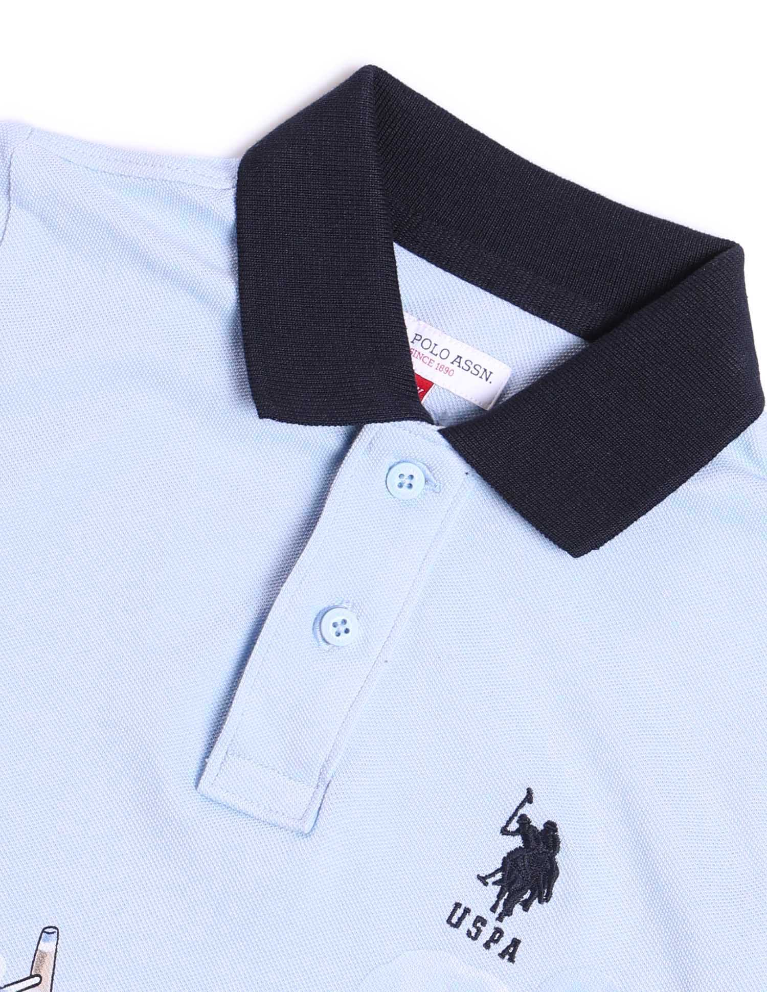 Boys Graphic Printed Regular Fit Polo Shirt Blue - U.S. POLO ASSN. | Large