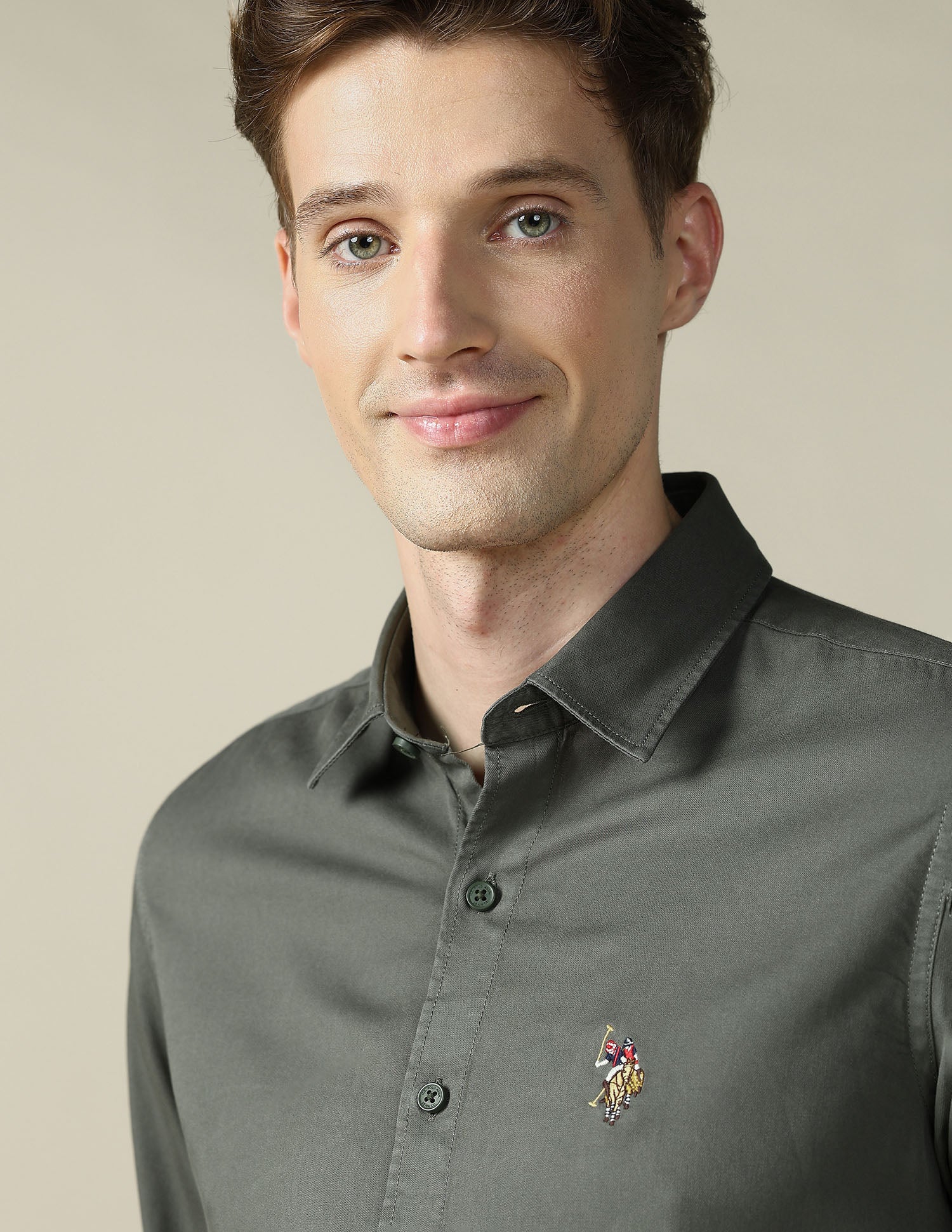 Twill Regular Fit Shirt Olive - U.S. Polo Assn. India | Large