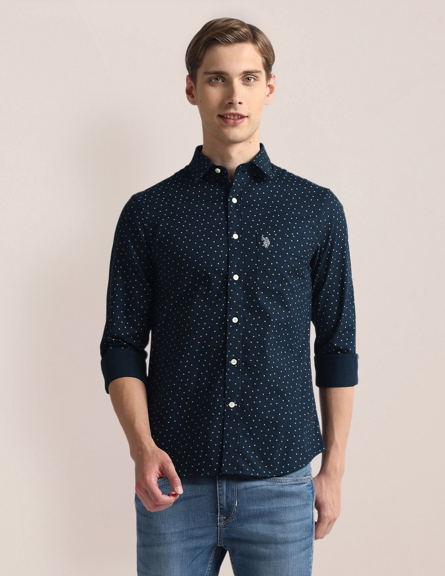 Tailored Fit Dobby Shirt Navy - U.S. Polo Assn. India | Large