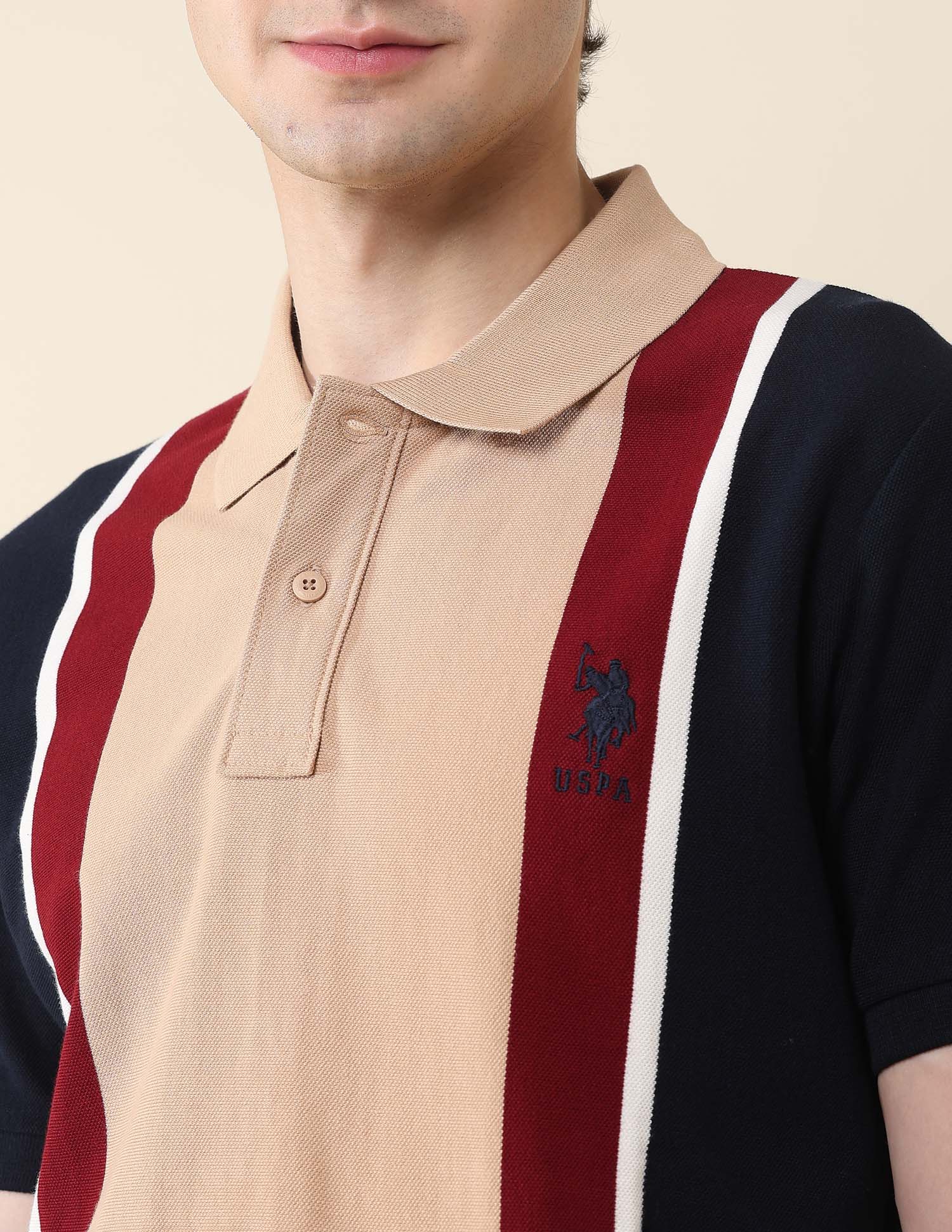 Colourblocked Pure Cotton Gold Cup Polo Shirt Navy - U.S. Polo Assn. India | Large
