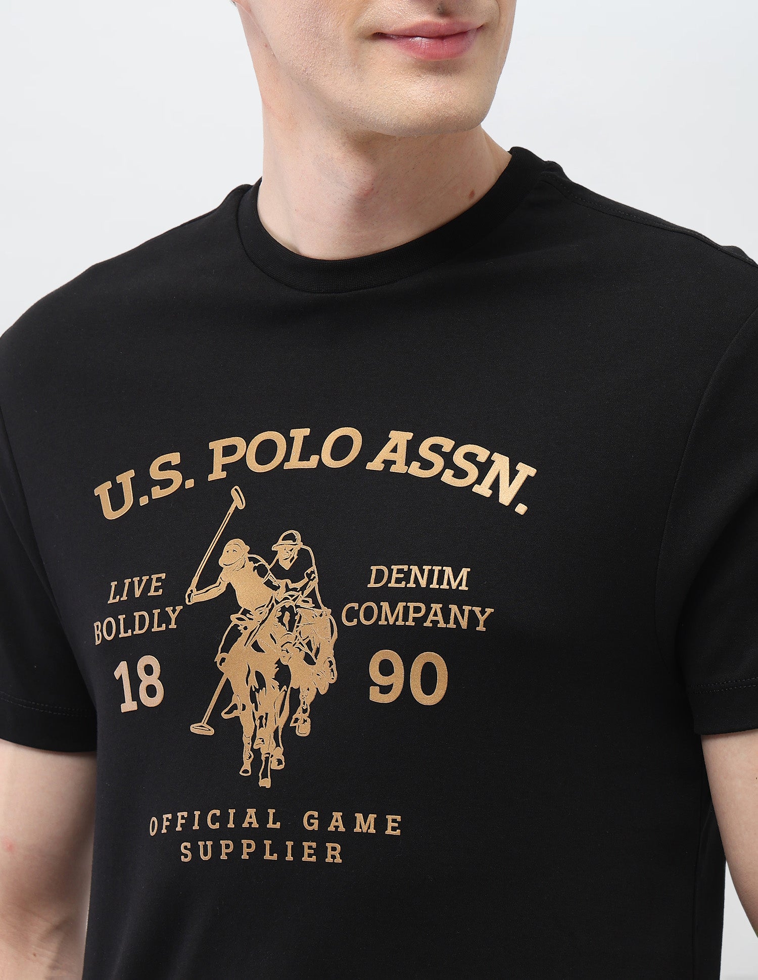 Graphic Brand Printed Slim Fit Black & Gold T-Shirt Black - U.S. Polo Assn. India | Large