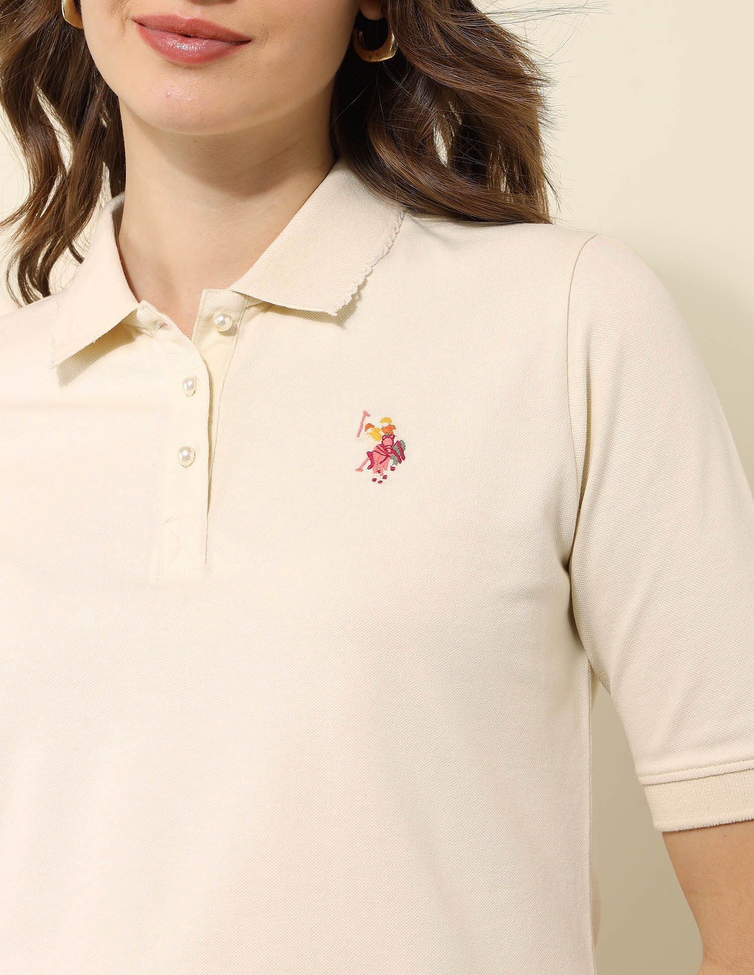 Boxy Fit Solid Polo Shirt Ecru - U.S. Polo Assn. India | Large