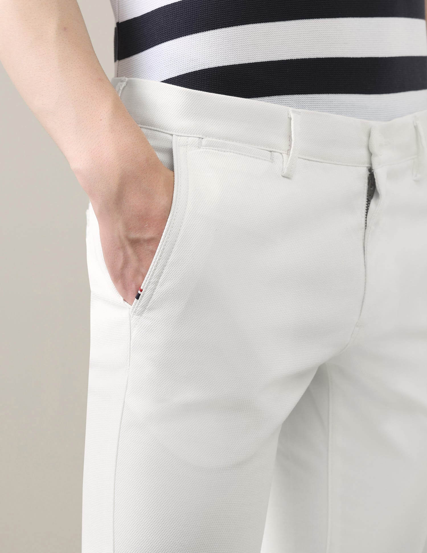 Dobby Weave Denver Slim Fit Trousers White - U.S. Polo Assn. India | Large