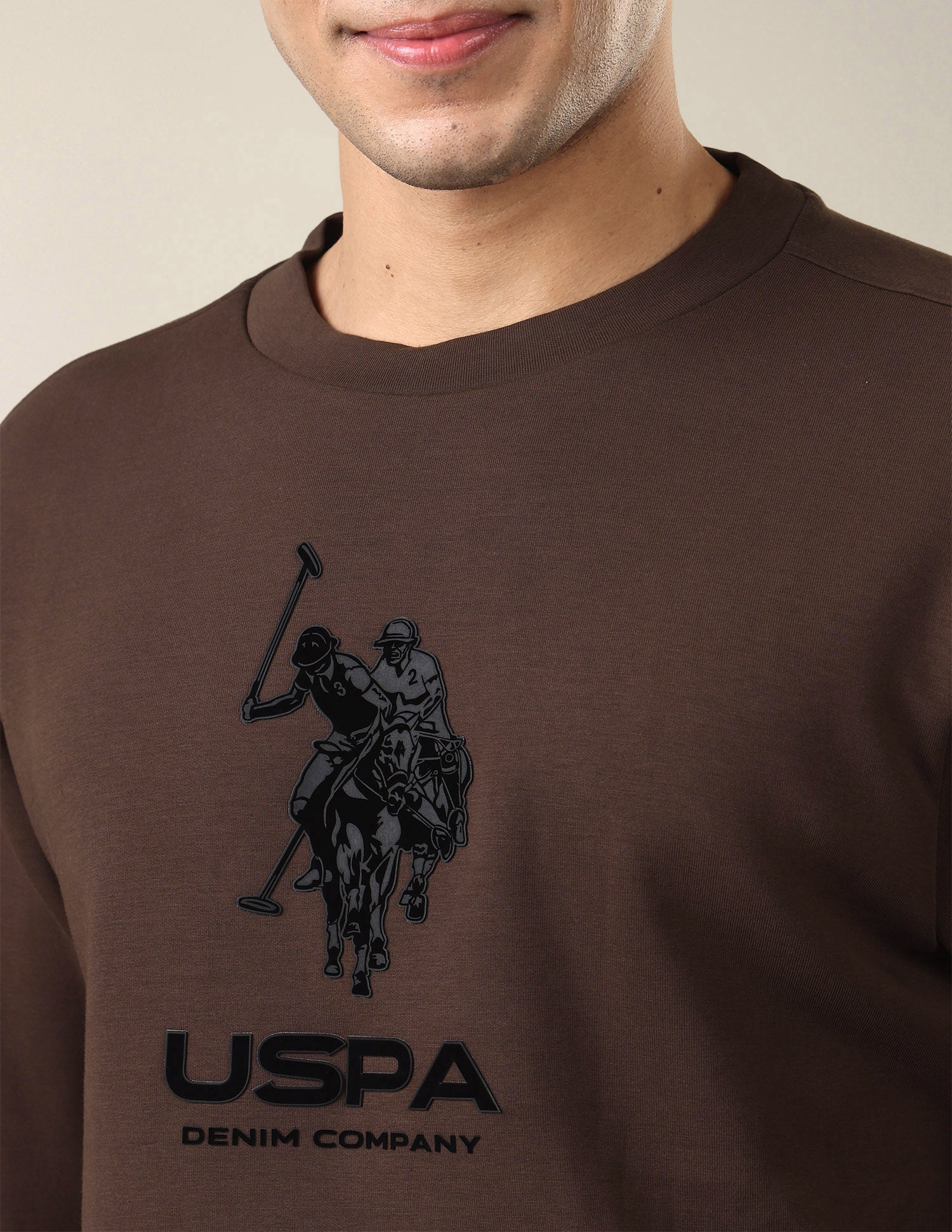 Brand Applique Regular Fit Sweatshirt Brown - U.S. Polo Assn. India | Large