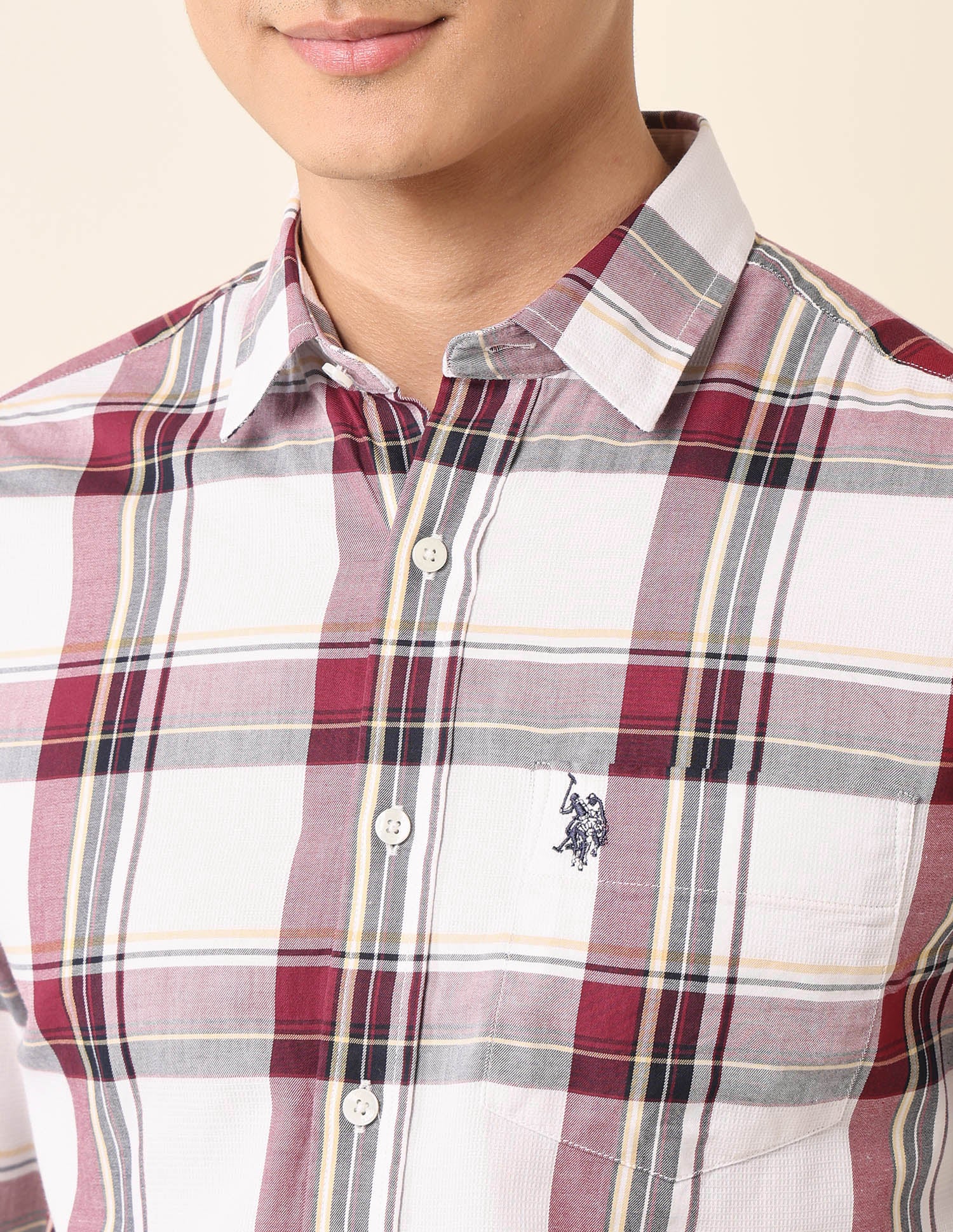Plaid Checked Pure Cotton Shirt Maroon - U.S. Polo Assn. India | Large