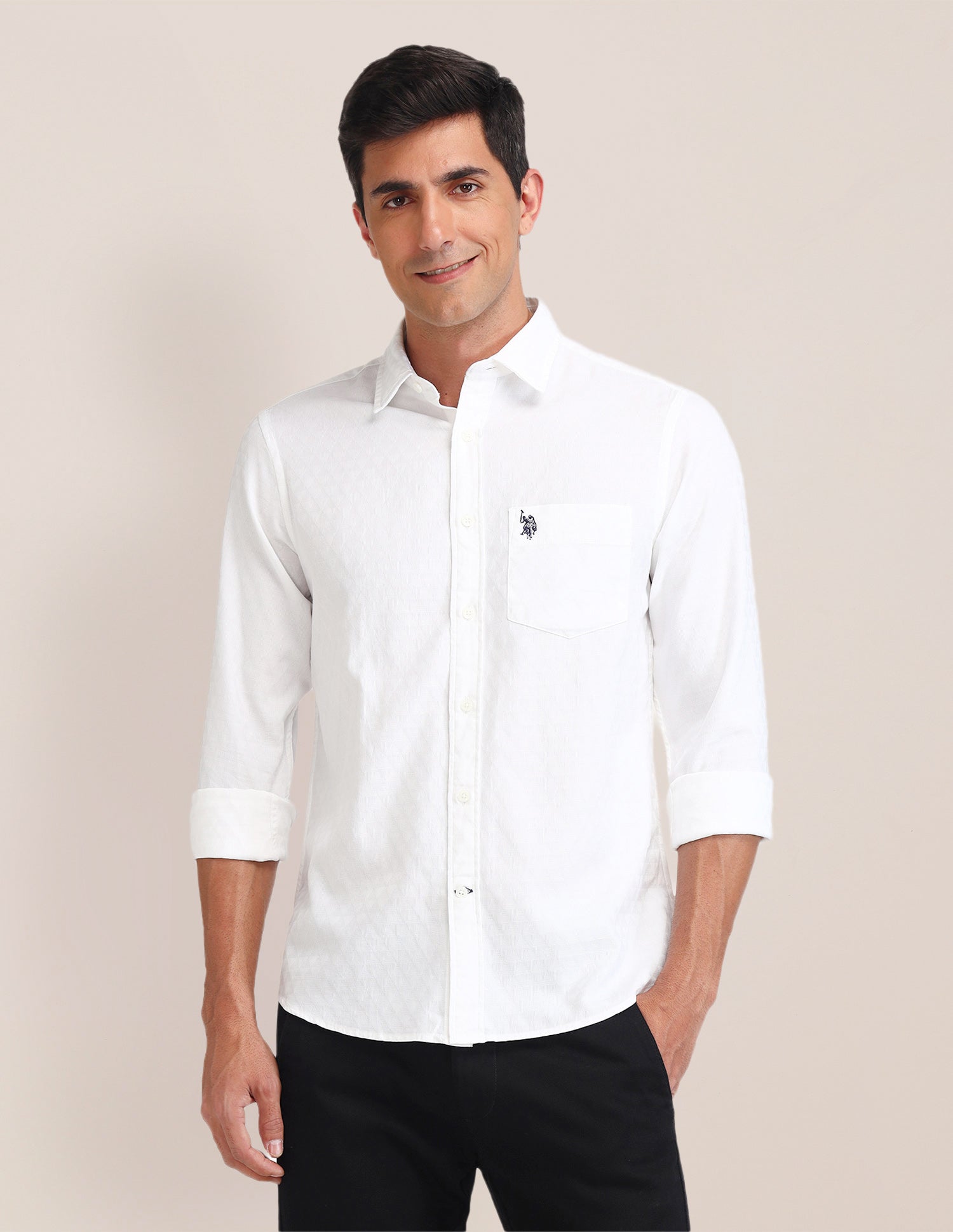 Textured Tailored Fit Shirt White - U.S. Polo Assn. India | Large