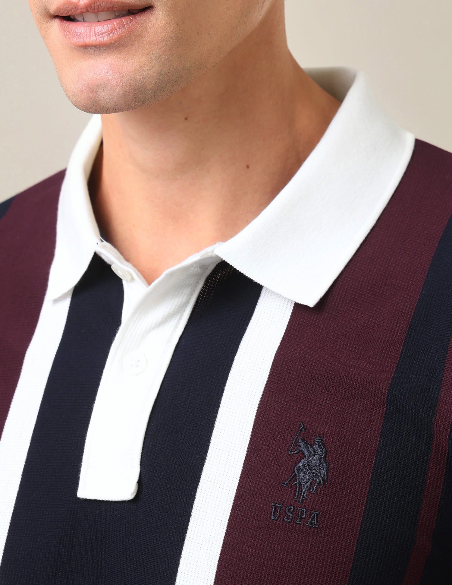 Vertical Striped Slim Fit Polo Shirt Navy Blue - U.S. Polo Assn. India | Large