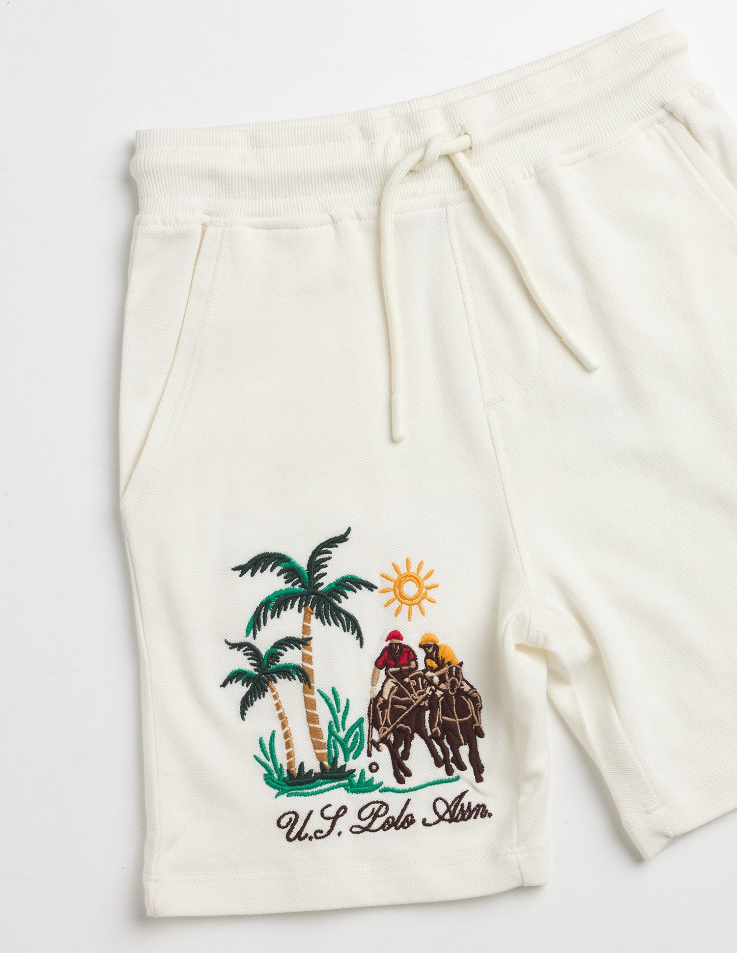 Boys Graphic Brand Embroidered Shorts Off White - U.S. Polo Assn. India | Large