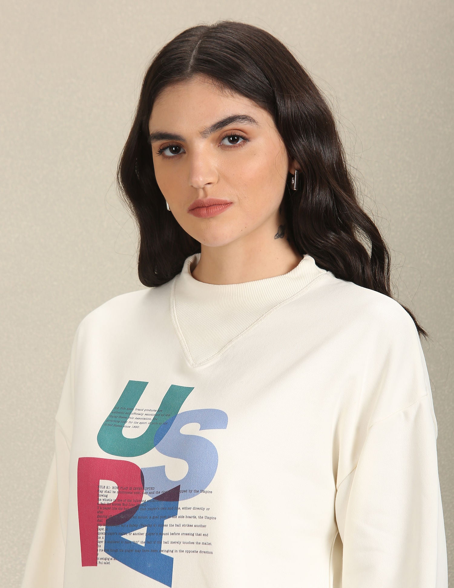 Mock Neck Brand Print Sweatshirt White - U.S. POLO ASSN. | Large