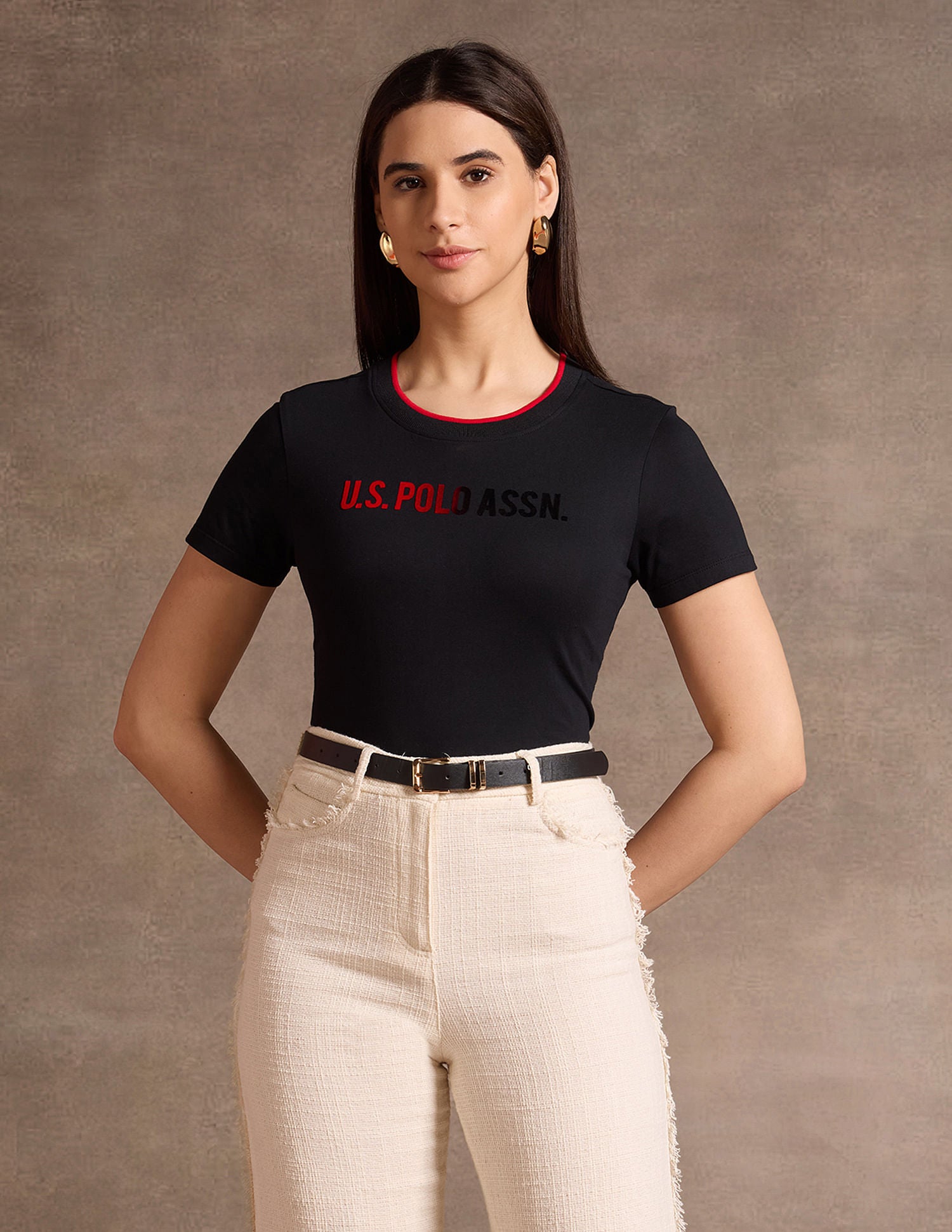 Flock Print Regular Fit T-Shirt Black - U.S. POLO ASSN. | Large