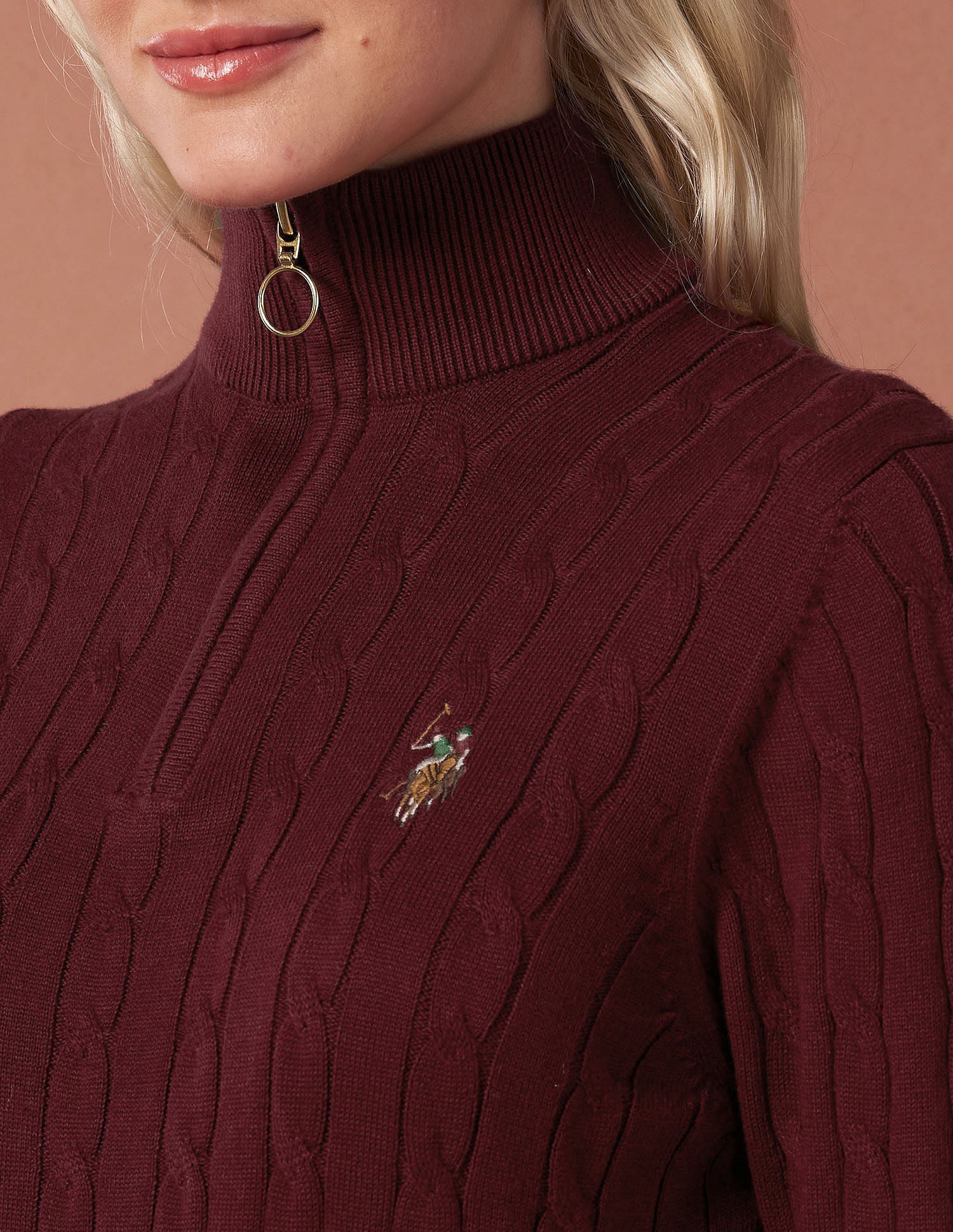High Neck Cable Knit Sweater Wine - U.S. Polo Assn. India | Large