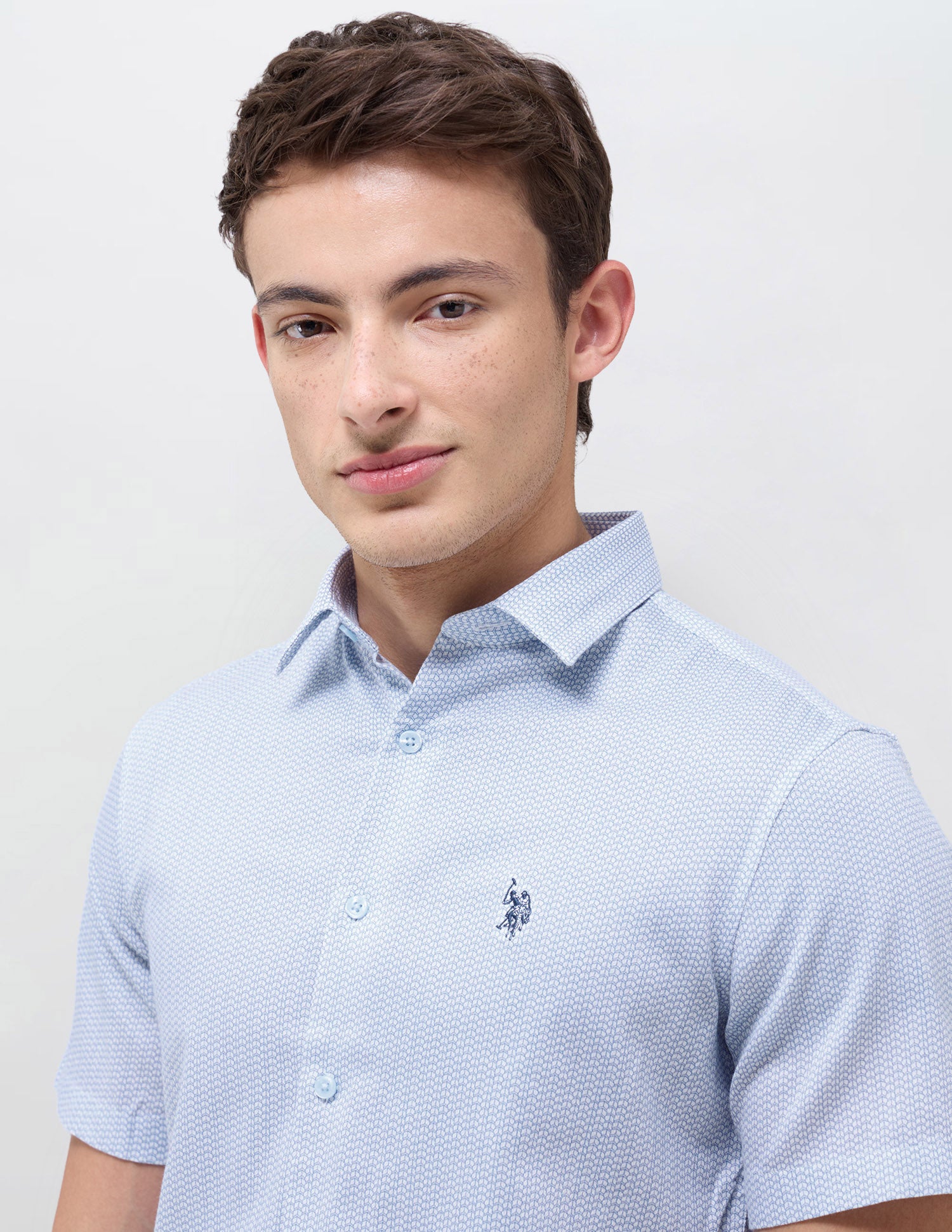 Geometric Printed Regular Fit Shirt Light Blue - U.S. Polo Assn. India | Large