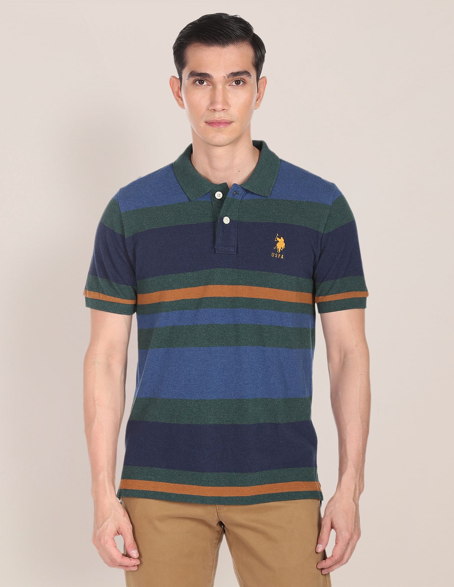 Horizontal Striped Cotton Polo Shirt Green - U.S. POLO ASSN. | Large
