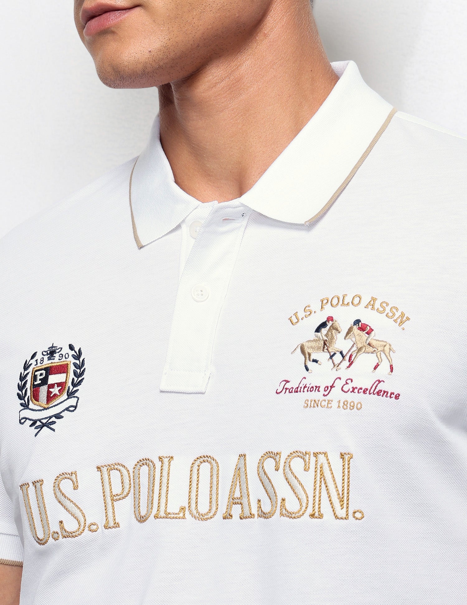 Numeric Brand Embroidered Slim Fit Polo Shirt White - U.S. Polo Assn. India | Large