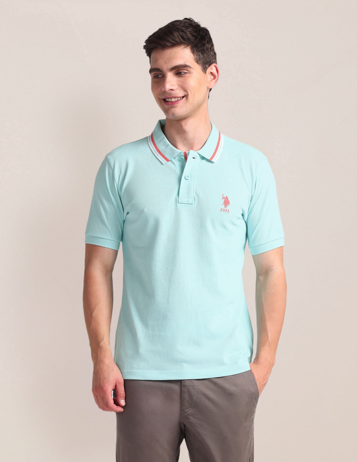 Tipped Collar Slim Polo Shirt Light Blue - U.S. Polo Assn. India | Large