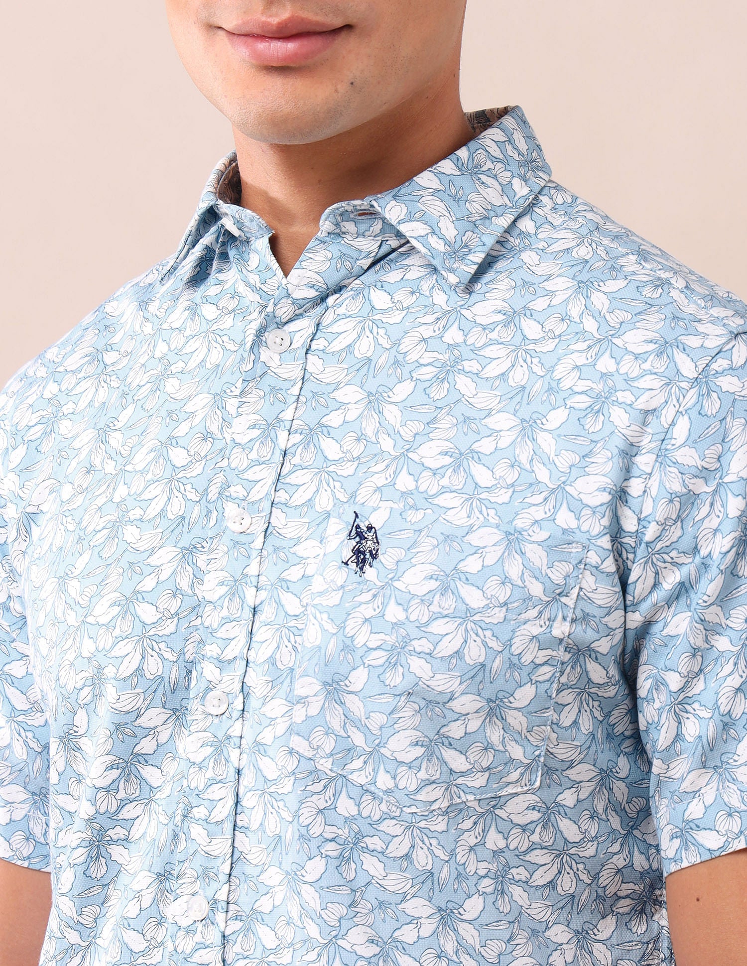 Tailored Fit Printed Shirt Light Blue - U.S. Polo Assn. India | Large