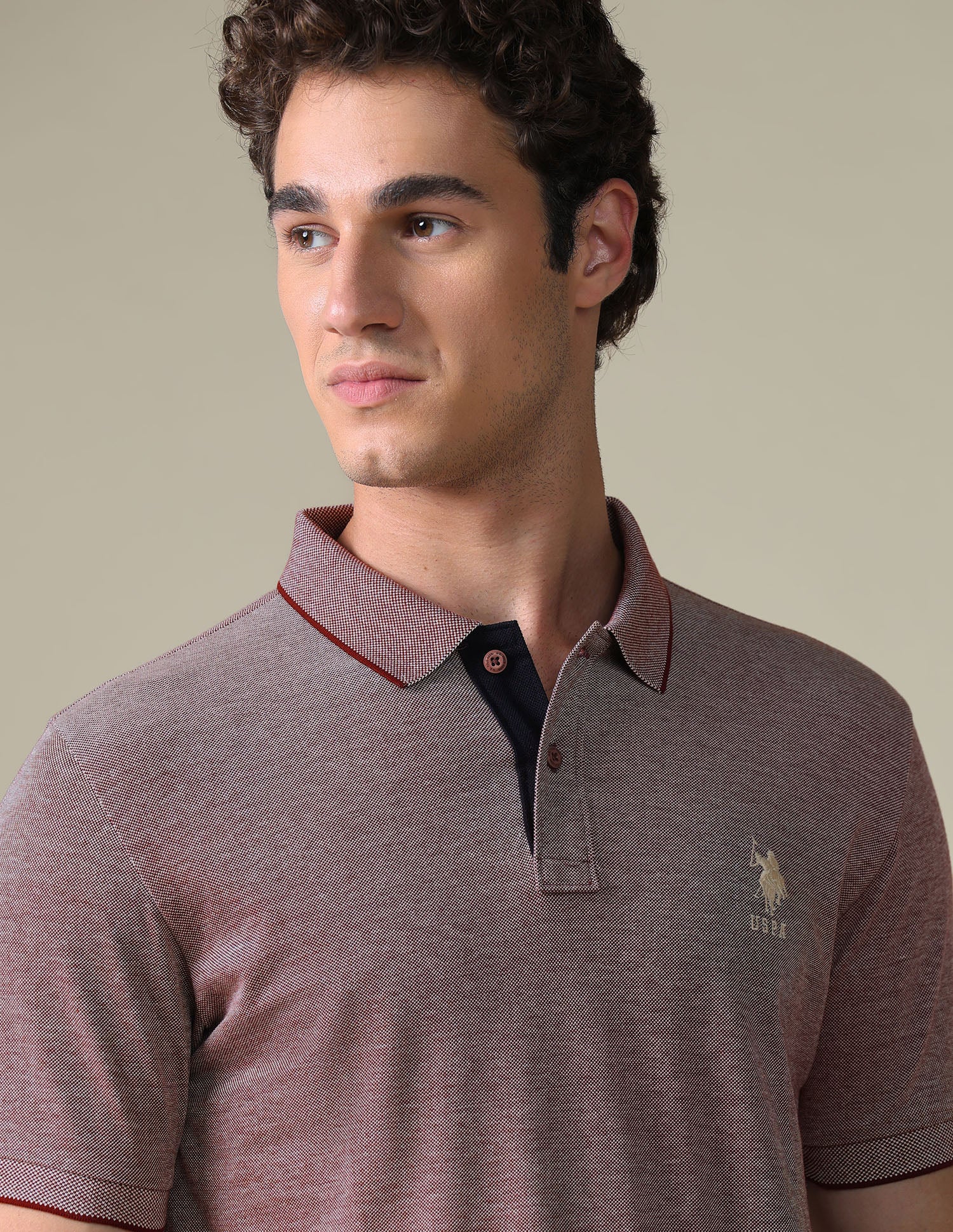 Regular Fit Heathered Polo Shirt Wine - U.S. Polo Assn. India | Large