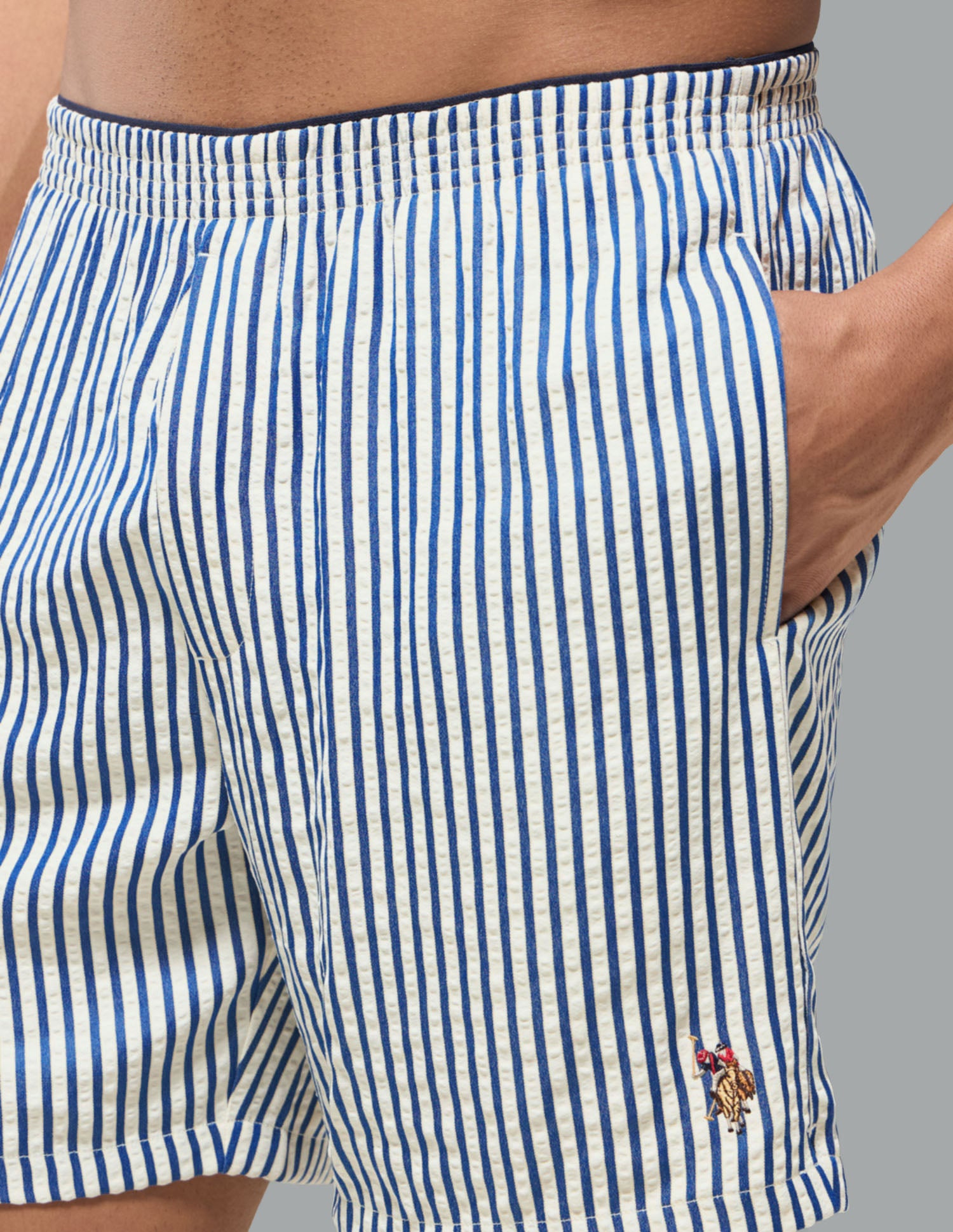 Seersucker Striped OEX22 Boxer Shorts Blue - U.S. Polo Assn. India | Large