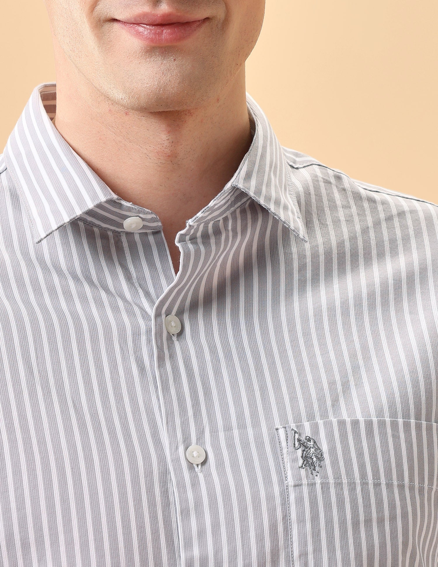 Pacho X Vertical Striped Regular Fit Shirt Grey - U.S. Polo Assn. India | Large