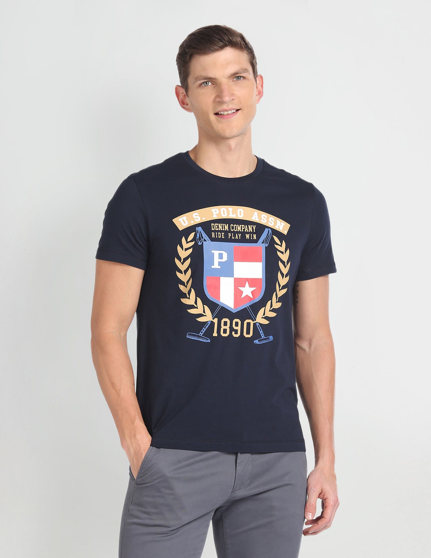 Crew Neck Brand Graphic Print T-Shirt Navy - U.S. POLO ASSN. | Large