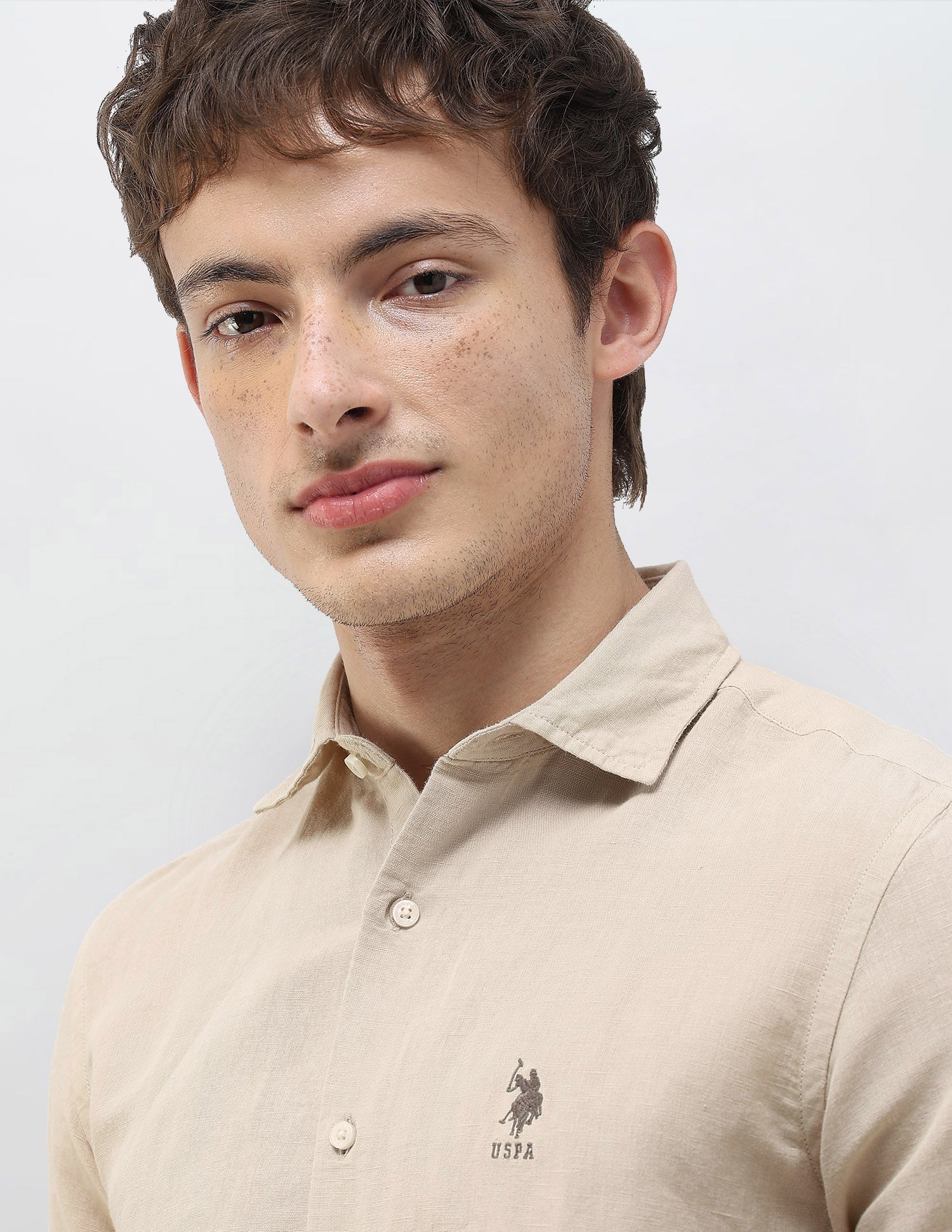 Solid Regular Fit Shirt Khaki - U.S. Polo Assn. India | Large