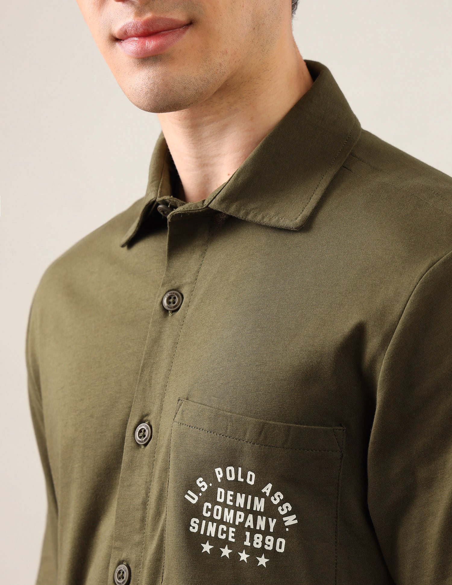 Typographic Brand Printed Knitted Shirt Green - U.S. Polo Assn. India | Large
